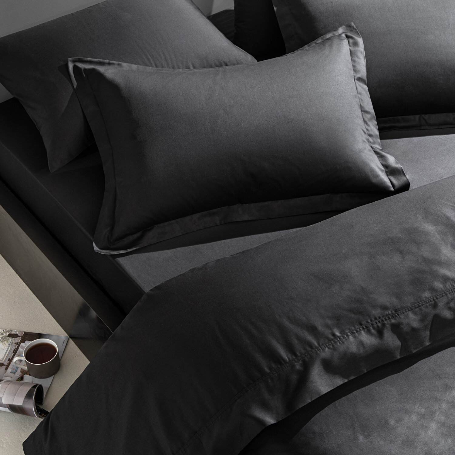 Linens Mix&Match Pamuk Saten Çift Kişilik Lastikli Çarşaf Siyah