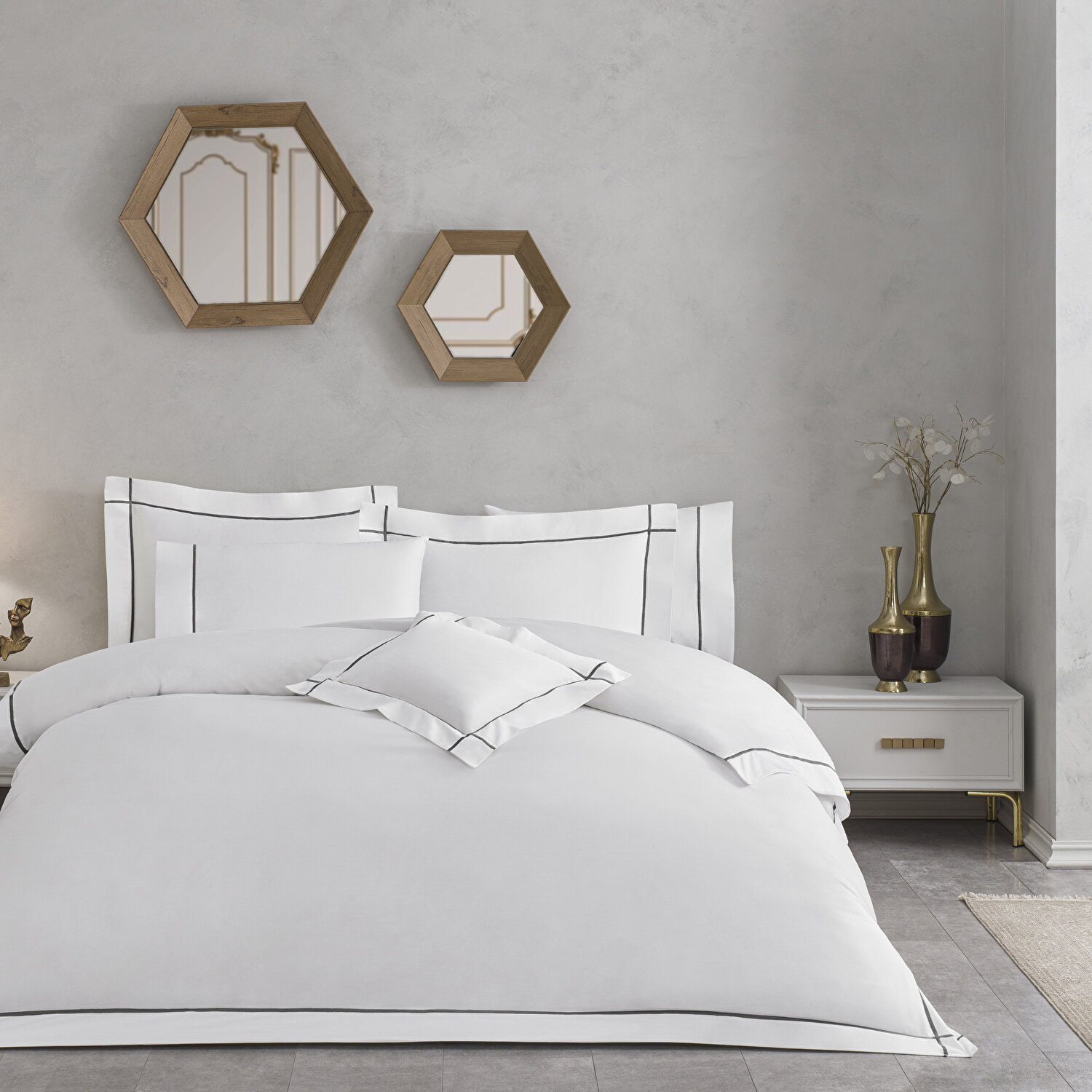 Valeron Mono Saten Süper King Nevresim Takımı Antrasit