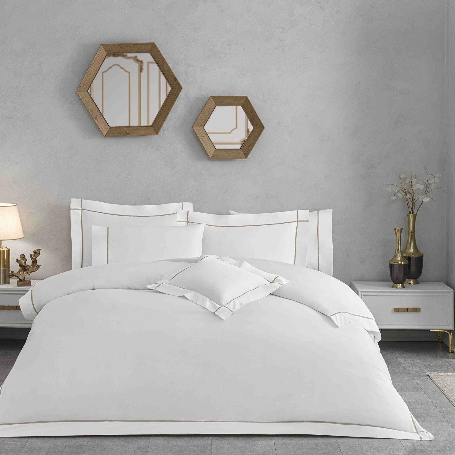 Valeron Mono Saten Süper King Nevresim Takımı Camel