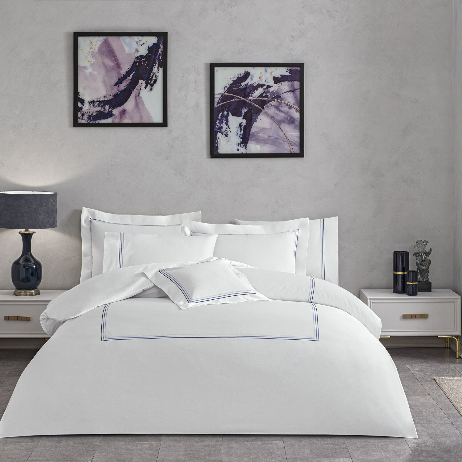 Valeron Trio Saten Superking Nevresim Takımı Lacivert