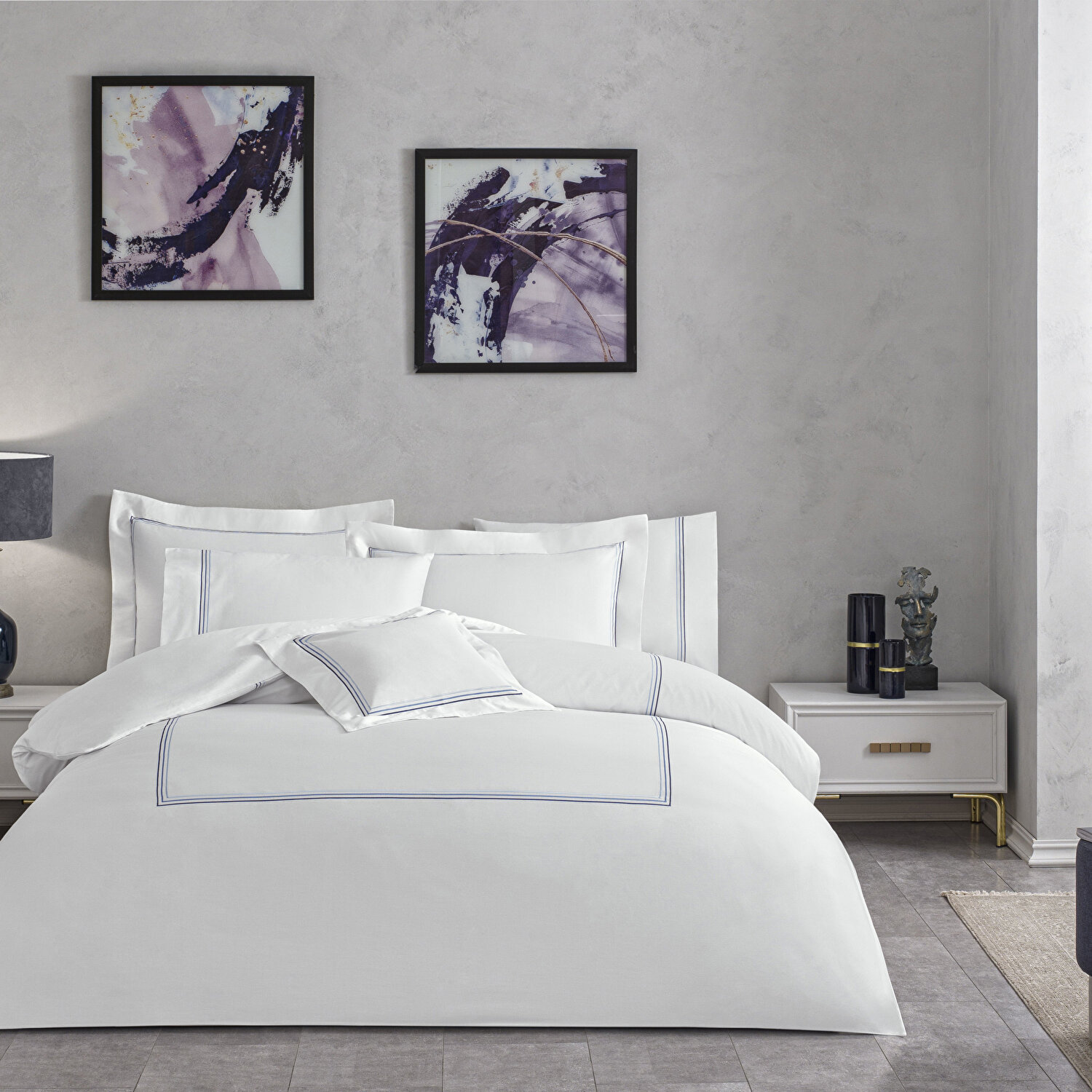 Valeron Trio Saten Superking Nevresim Takımı Lacivert