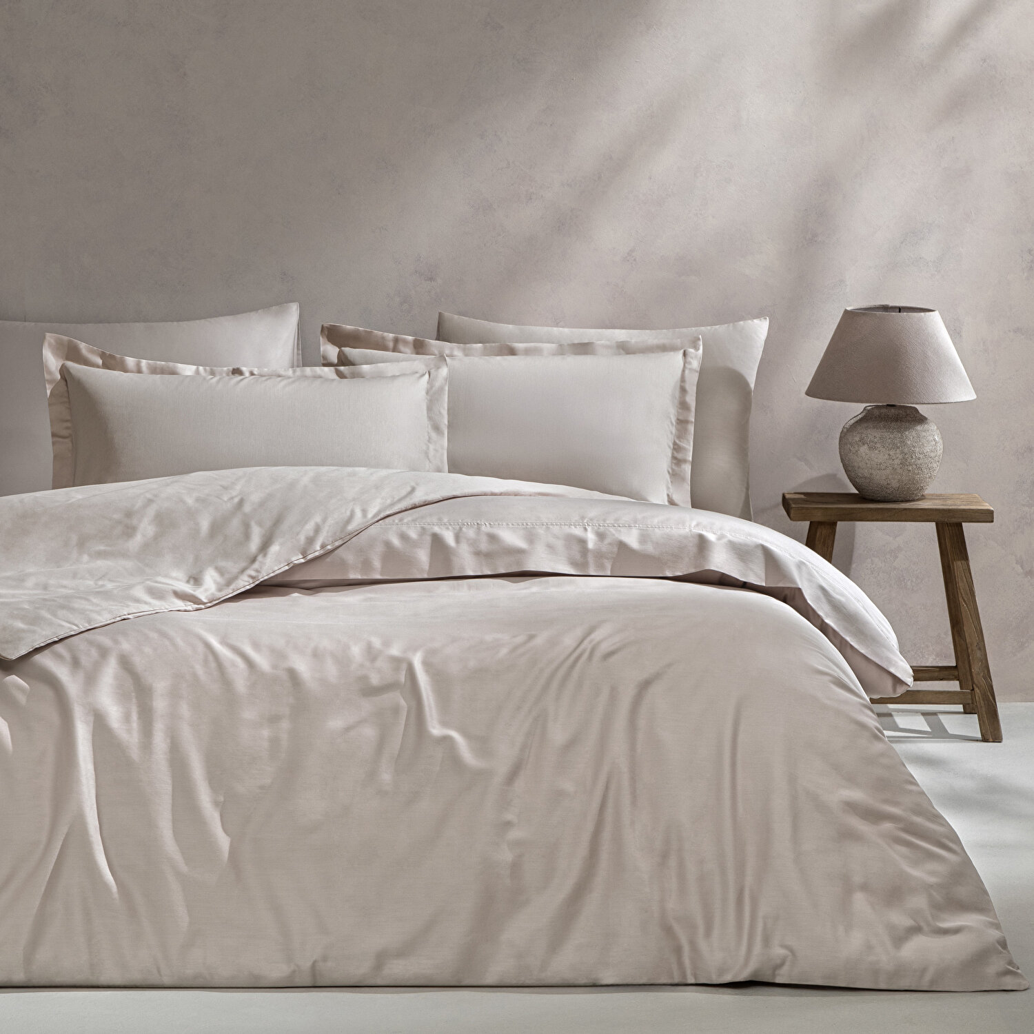 Linens Mix&Match Pamuk Saten Çift Kişilik Nevresim Kılıfı Taş