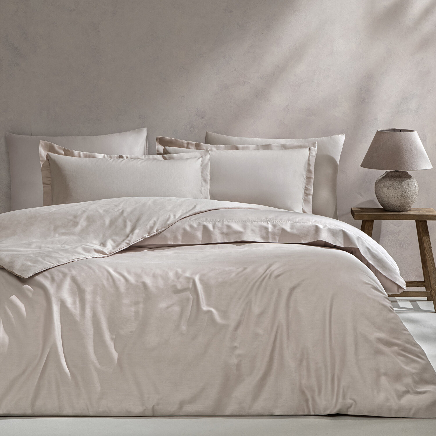 Linens Mix&Match Pamuk Saten Çift Kişilik Nevresim Kılıfı Taş