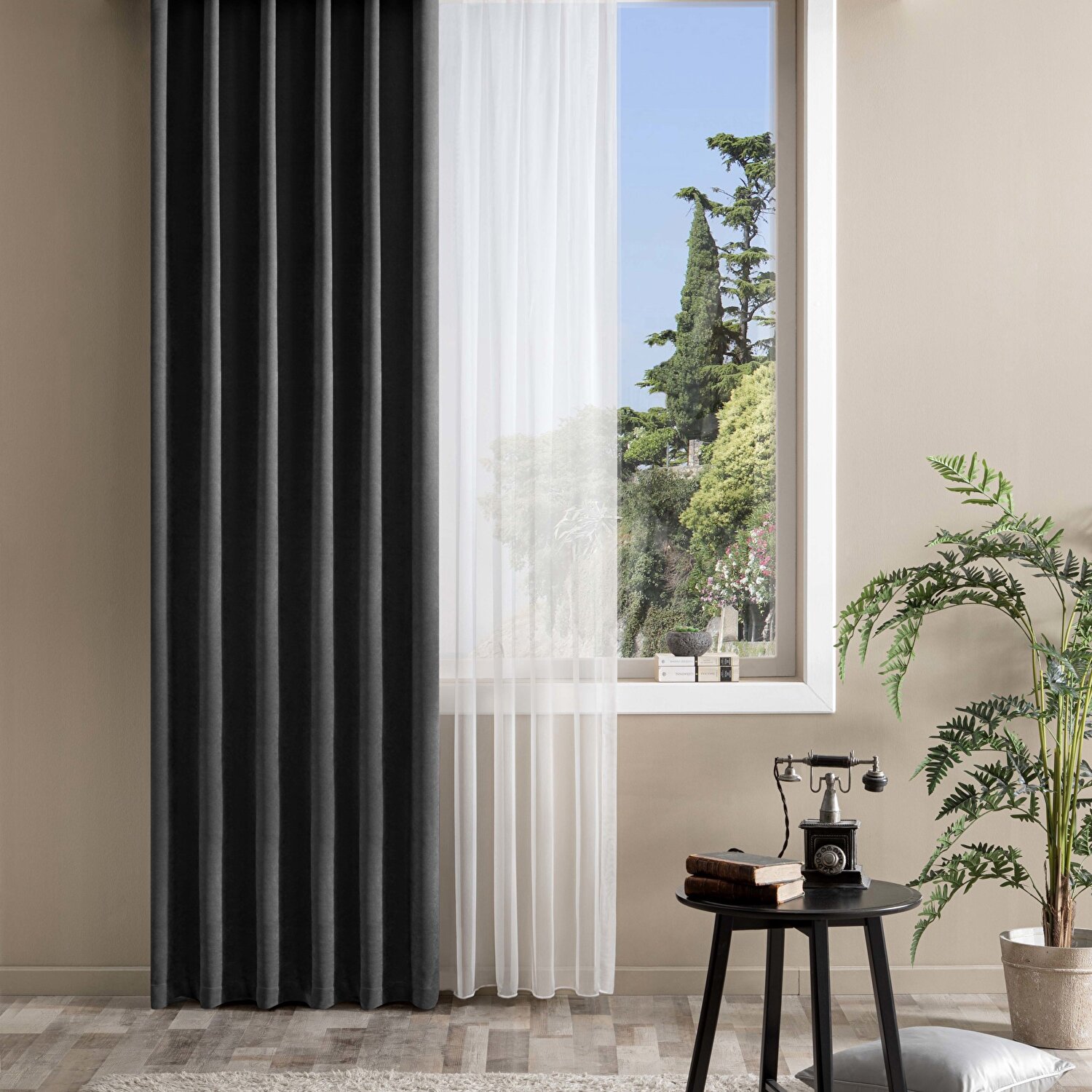 Taç Bright Hazır Fon Perde Antrasit 150x260 cm