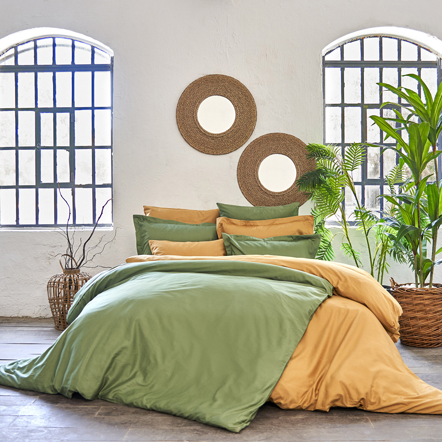 Linens Mix&Match Pamuk Saten 2'li Volanlı Yastık Kılıfı Seti Koyu Yeşil