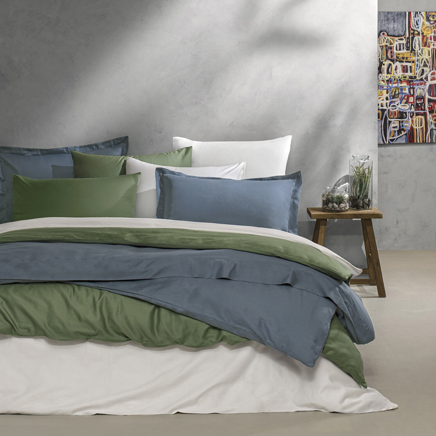 Linens Mix&Match Pamuk Saten 2'li Volanlı Yastık Kılıfı Seti Koyu Yeşil