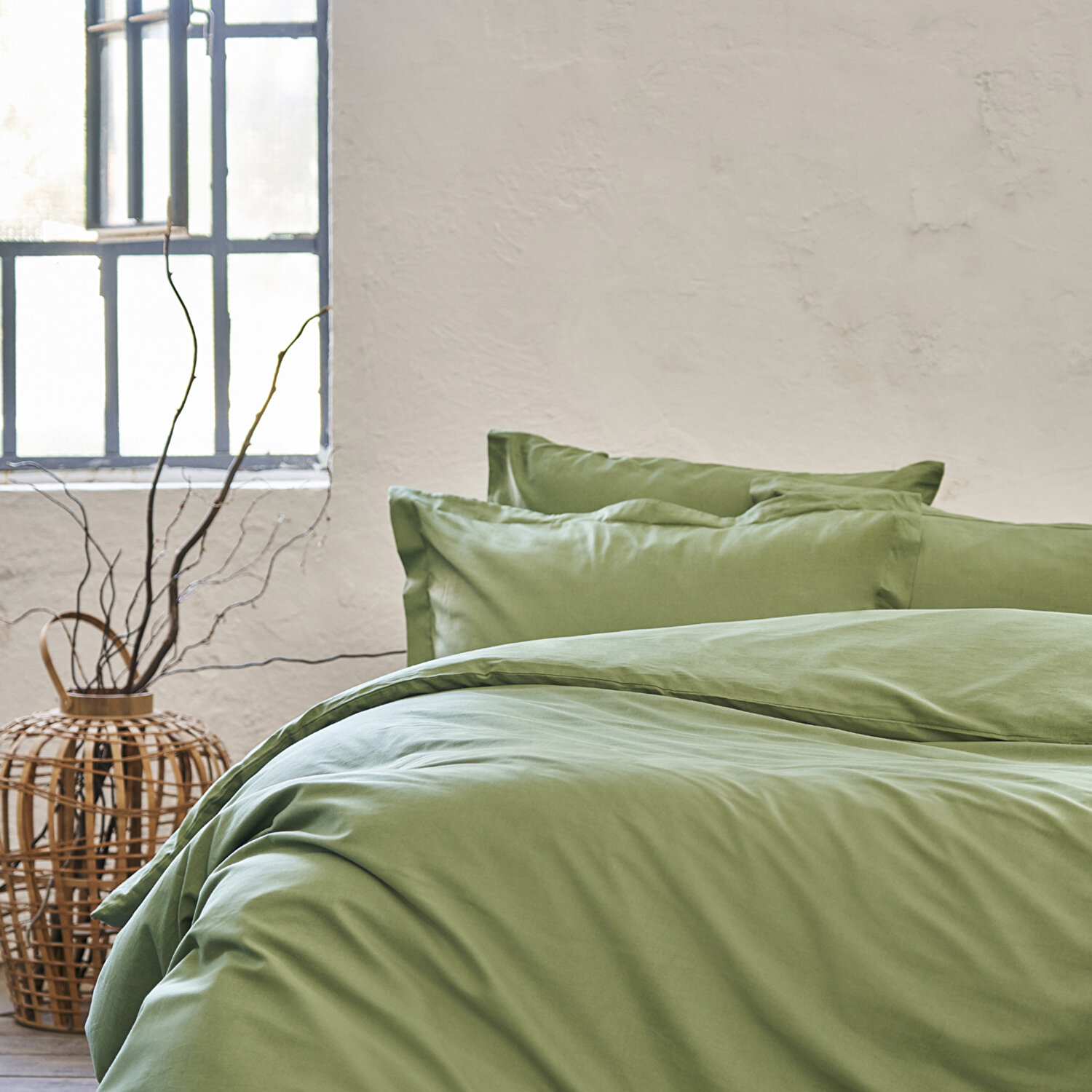 Linens Mix&Match Pamuk Saten 2'li Volanlı Yastık Kılıfı Seti Koyu Yeşil