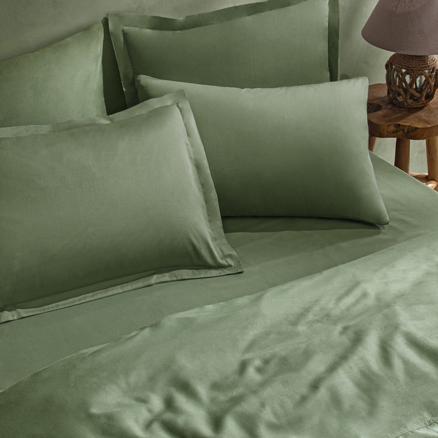Linens Mix&Match Pamuk Saten Çift Kişilik Nevresim Kılıfı Koyu Yeşil
