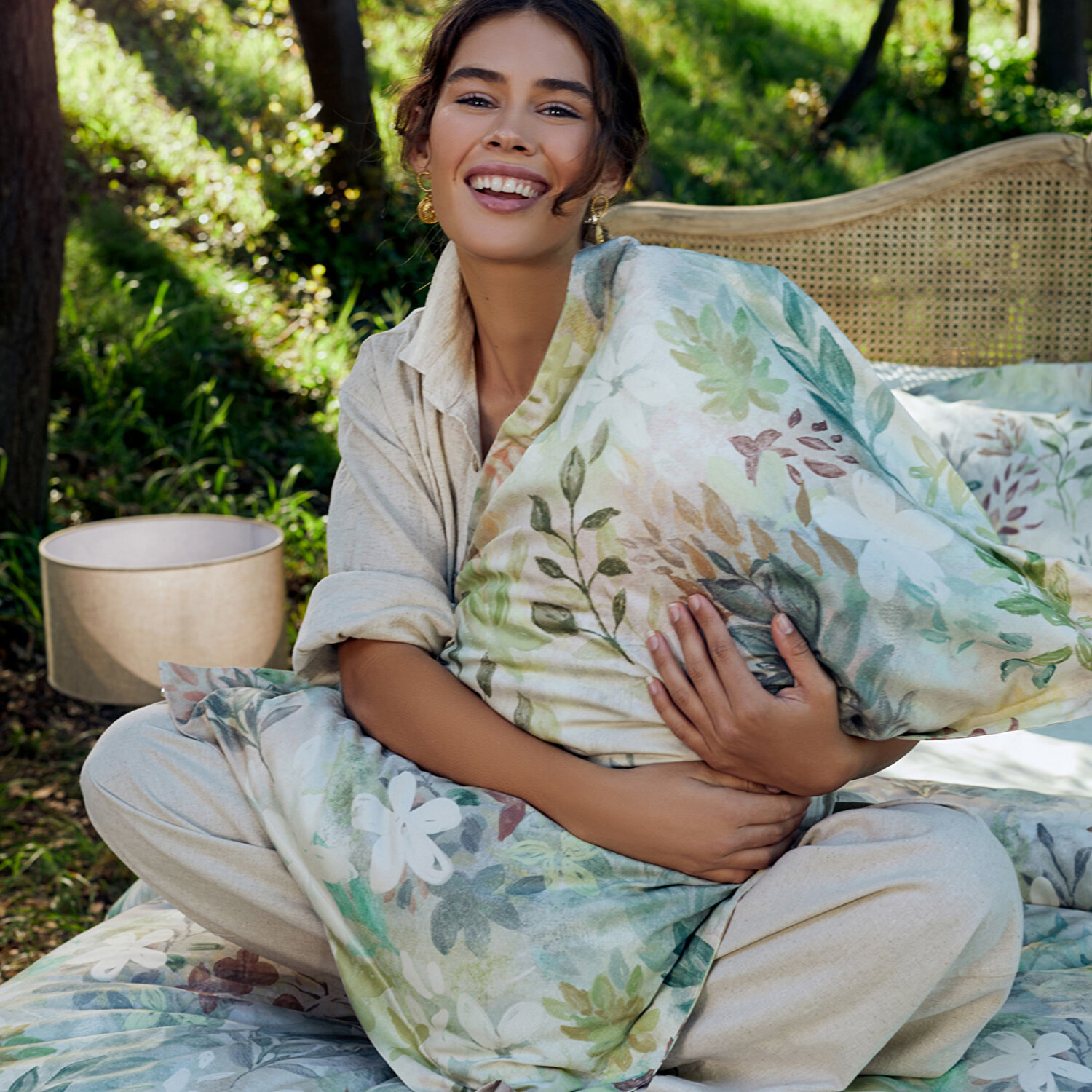 Linens Wisteria Pamuk Saten Çift Kişilik Nevresim Takımı Yeşil