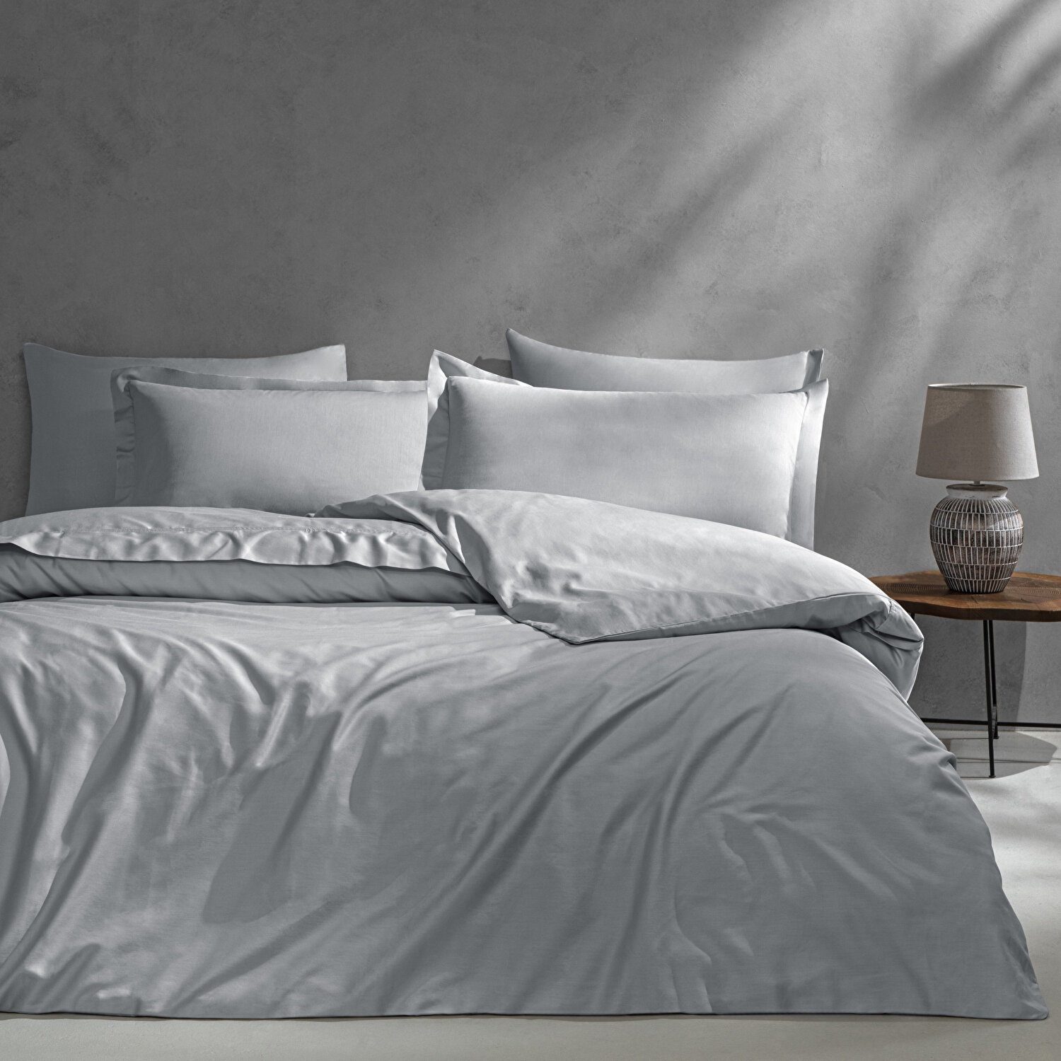 Linens Mix&Match Pamuk Saten 2'li Volanlı Yastık Kılıfı Seti Gri