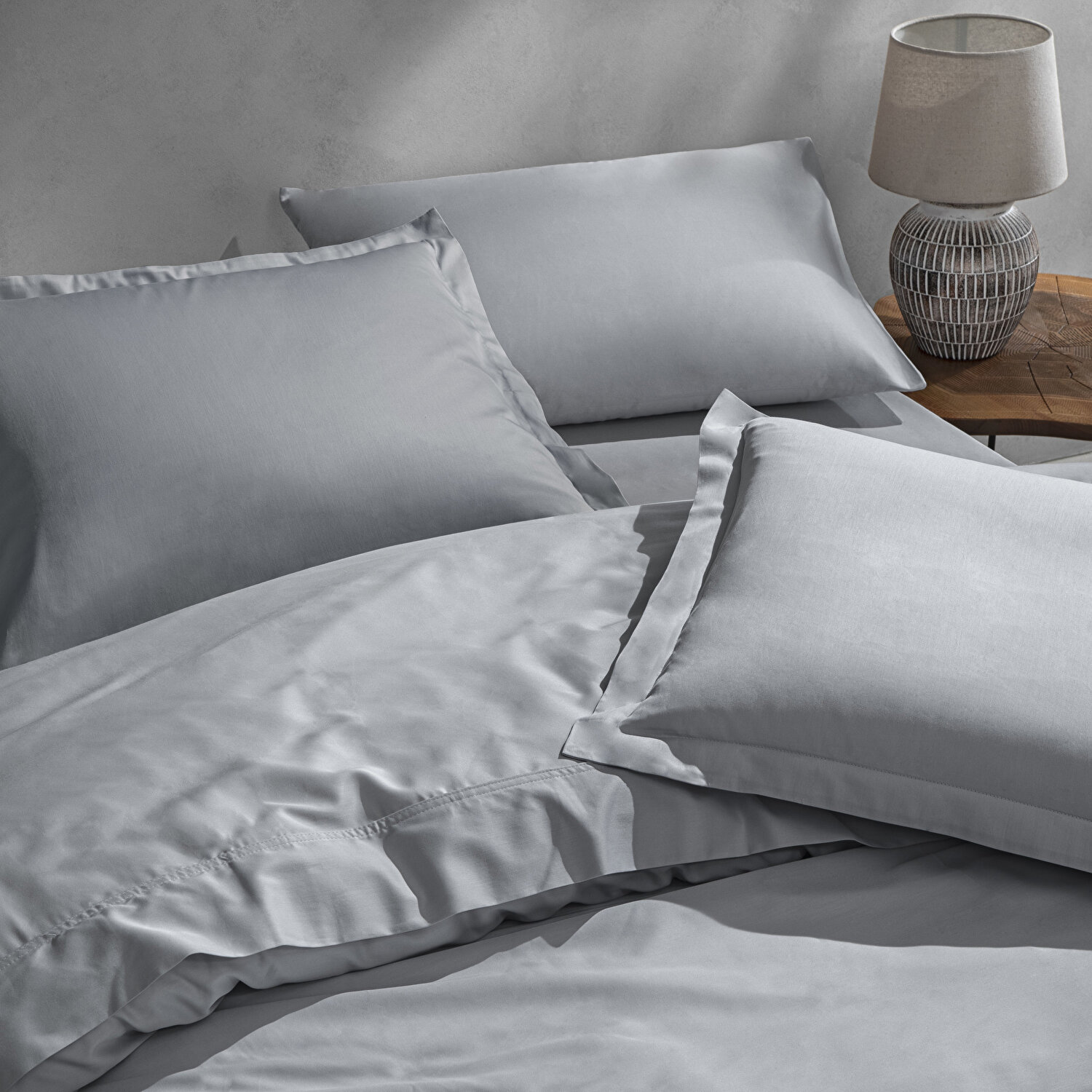 Linens Mix&Match Pamuk Saten Tek Kişilik Saten Nevresim Kılıfı Gri