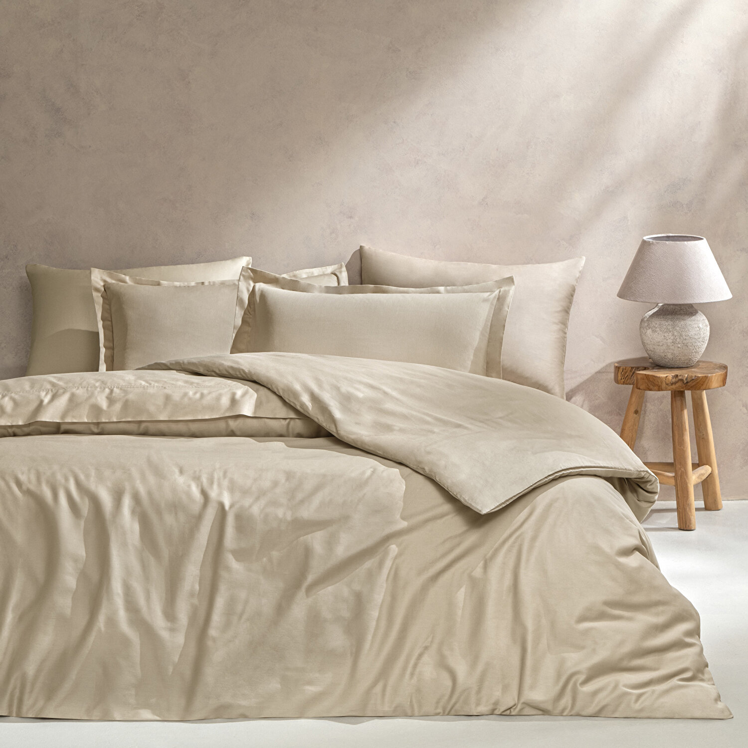 Linens Mix&Match Pamuk Saten 2'li Volanlı Yastık Kılıfı Seti Camel