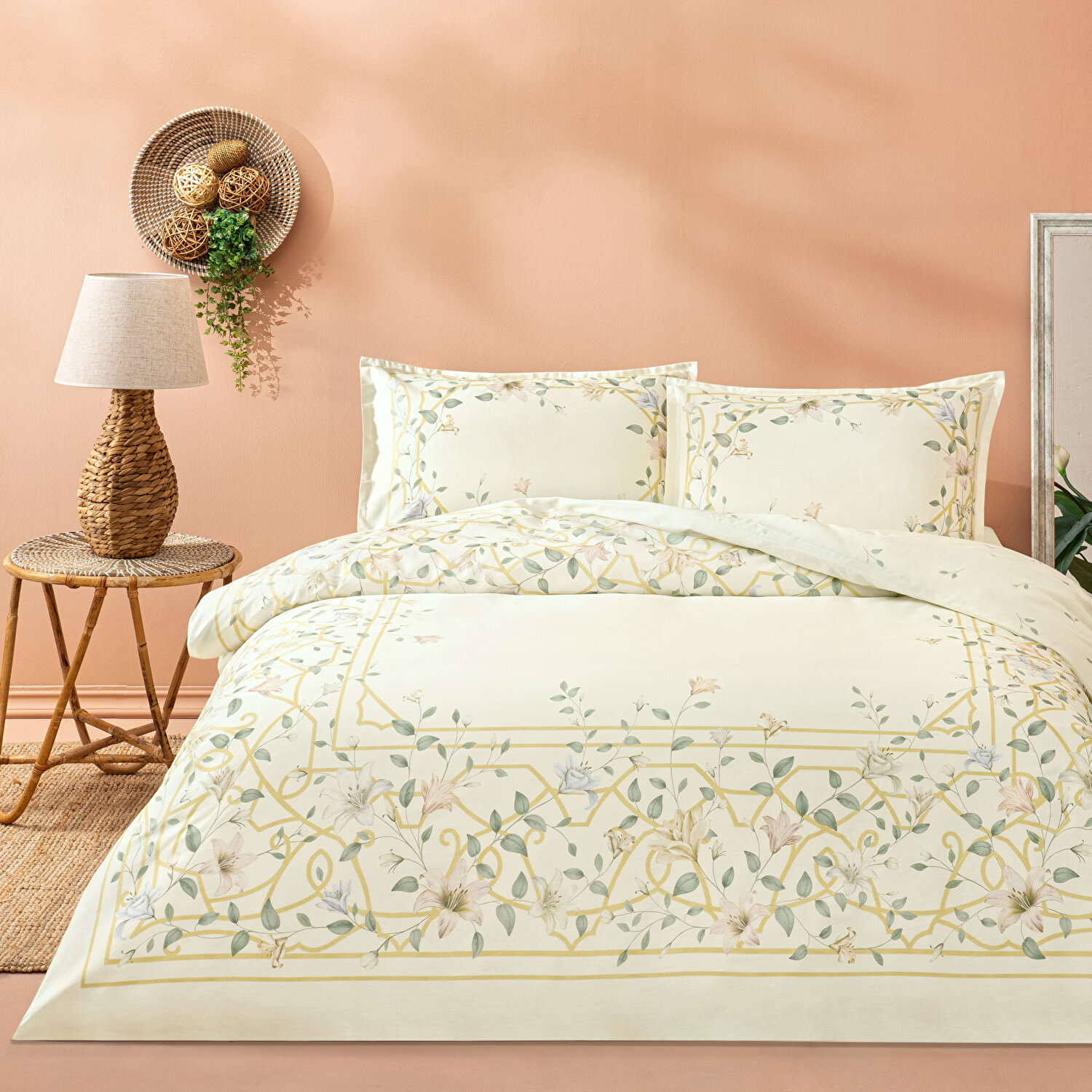 Linens Allday Lukıs Pamuk Saten Çift Kişilik Nevresim Takımı Ekru