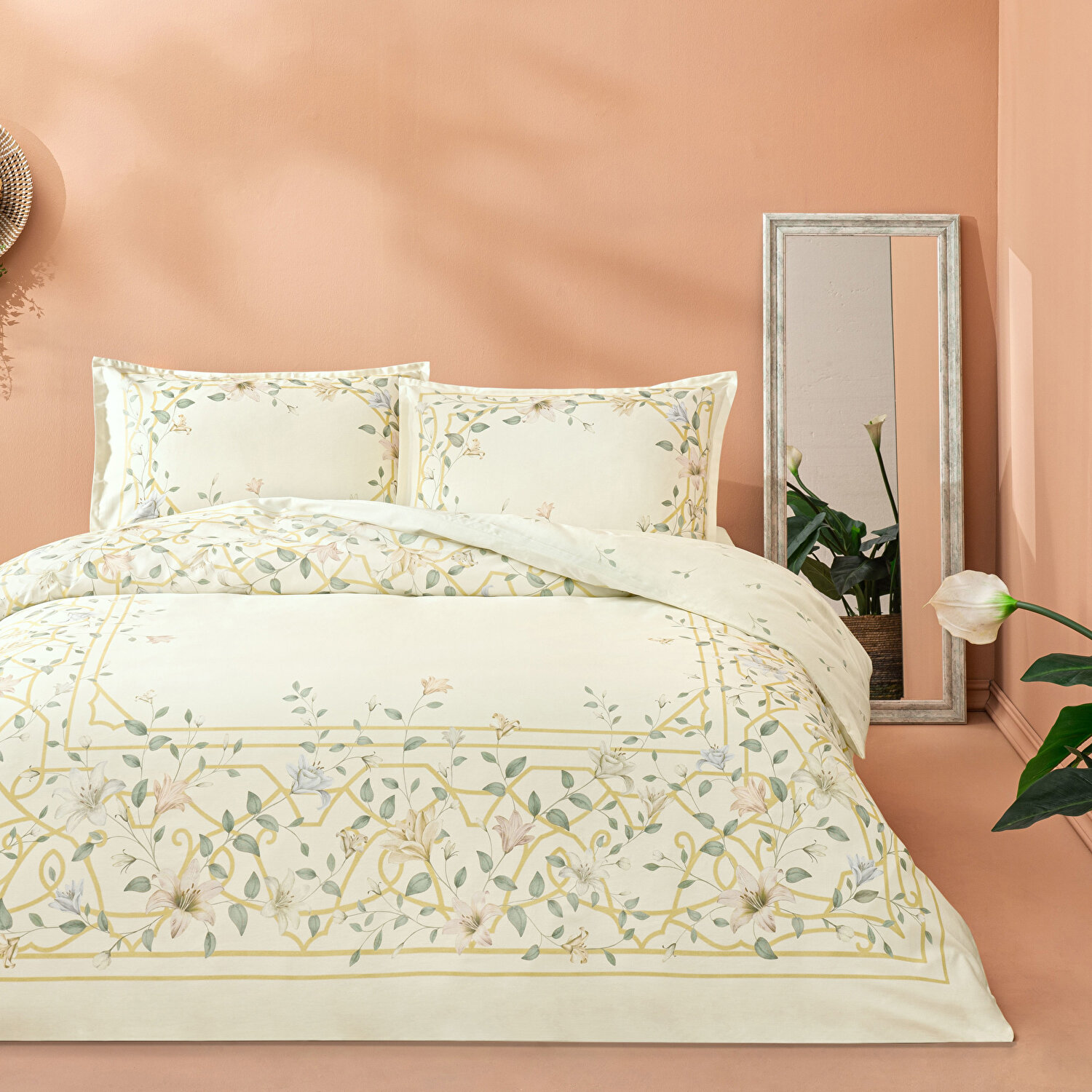 Linens Allday Lukıs Pamuk Saten Çift Kişilik Nevresim Takımı Ekru