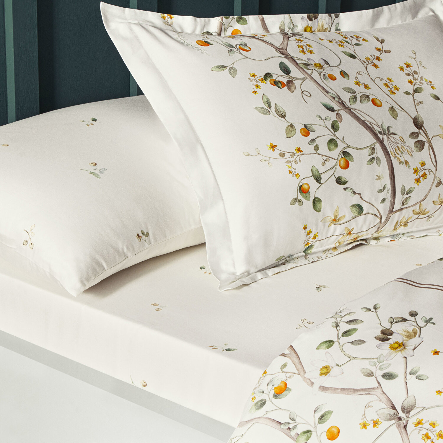 Linens Kamquat Pamuk Saten Çift Kişilik Nevresim Takımı Turuncu