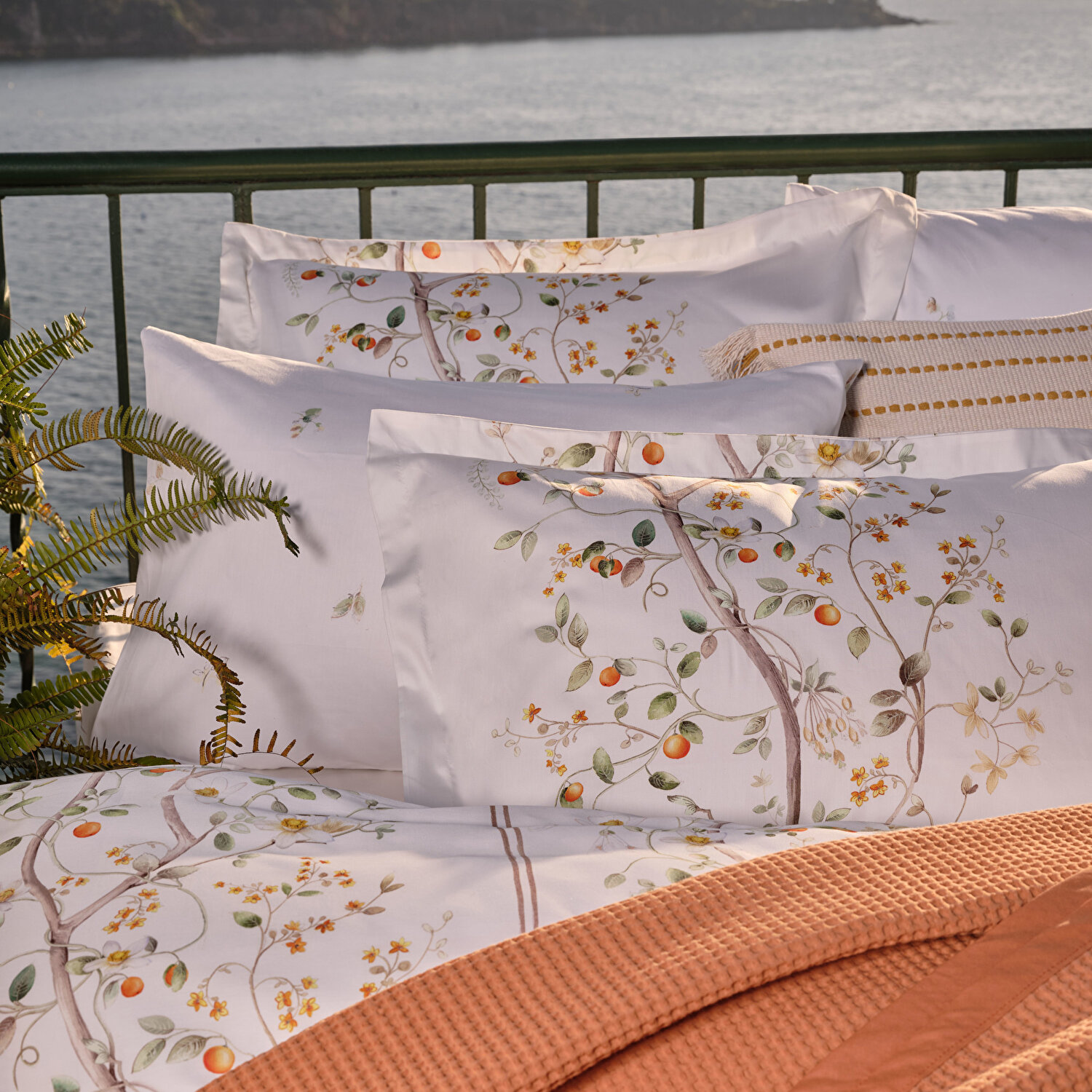 Linens Kamquat Pamuk Saten Çift Kişilik Nevresim Takımı Turuncu