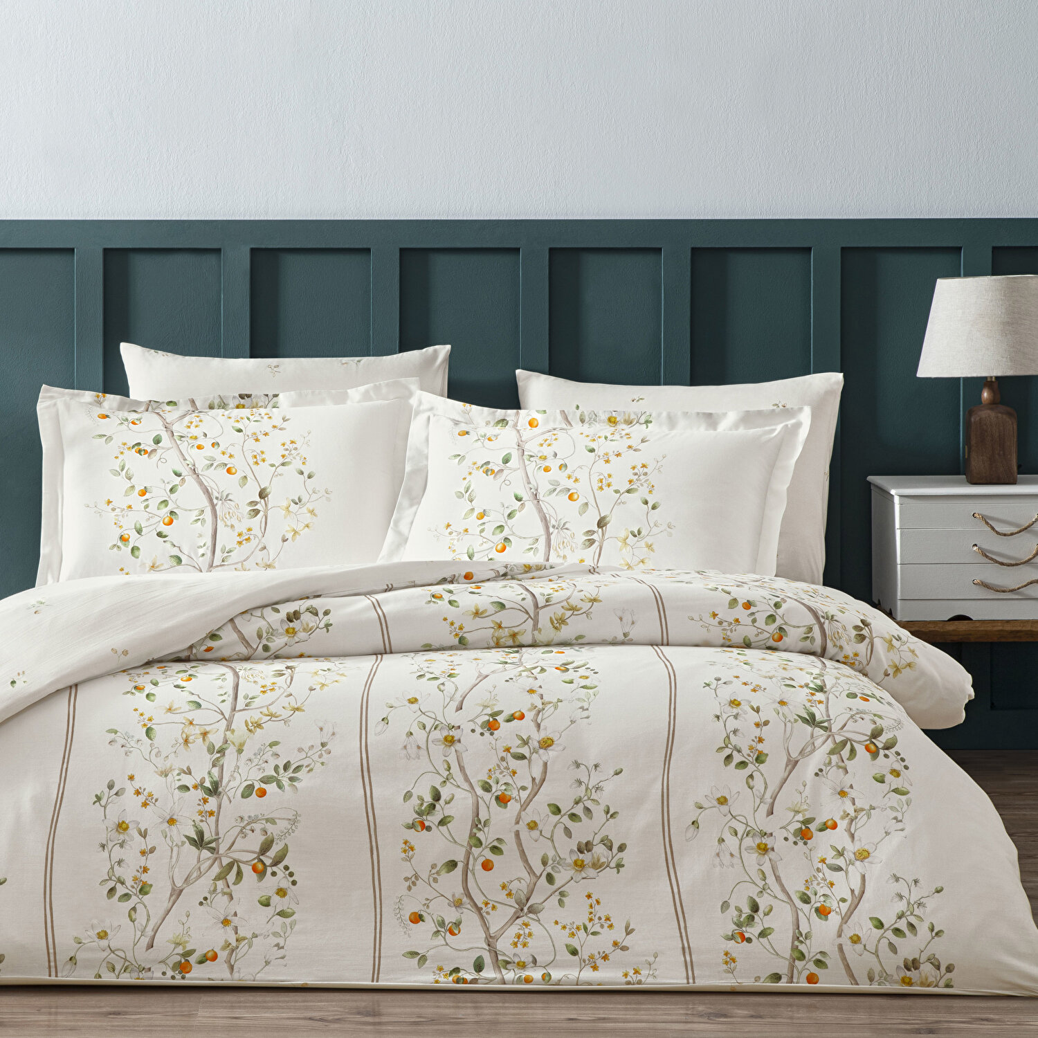 Linens Kamquat Pamuk Saten Çift Kişilik Nevresim Takımı Turuncu