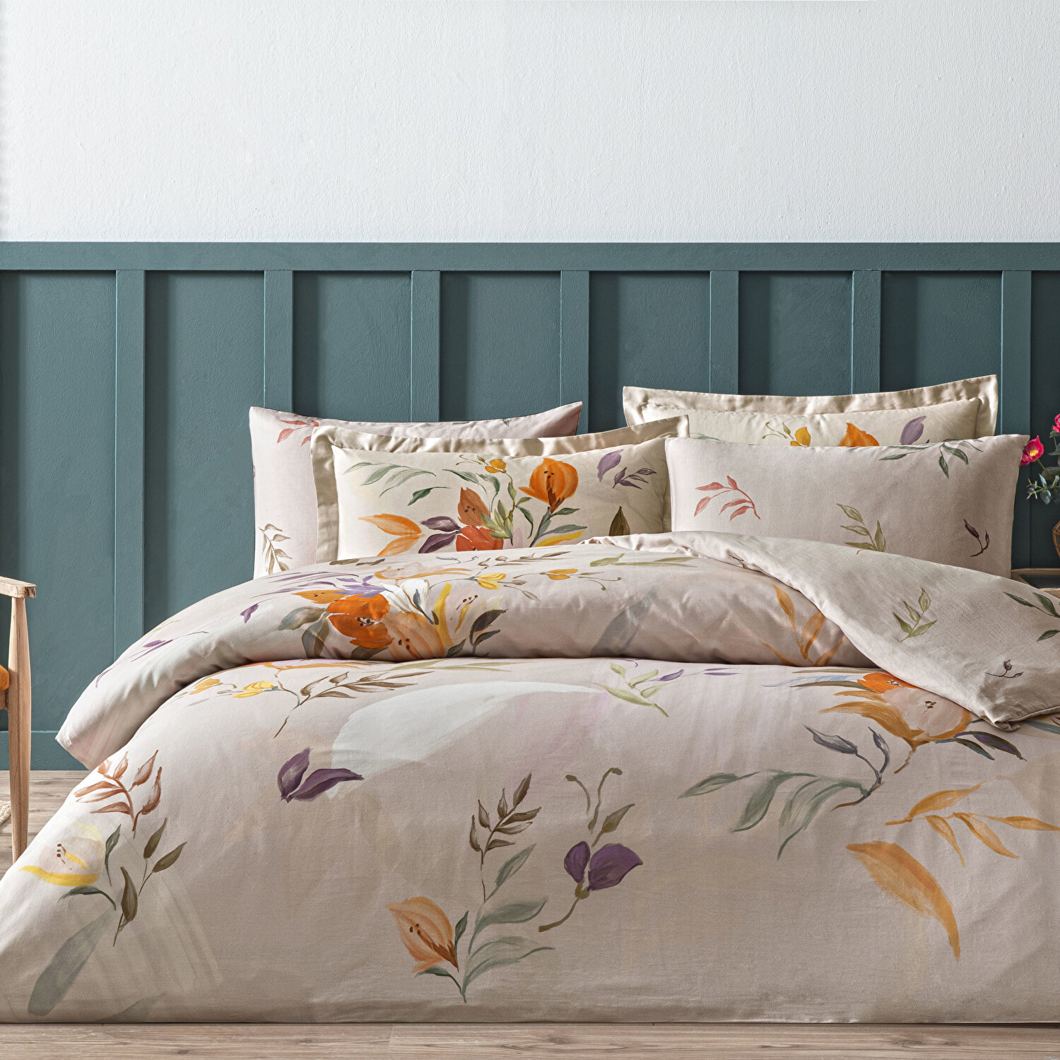 Linens Leina Pamuk Saten Çift Kişilik Nevresim Takımı Bej