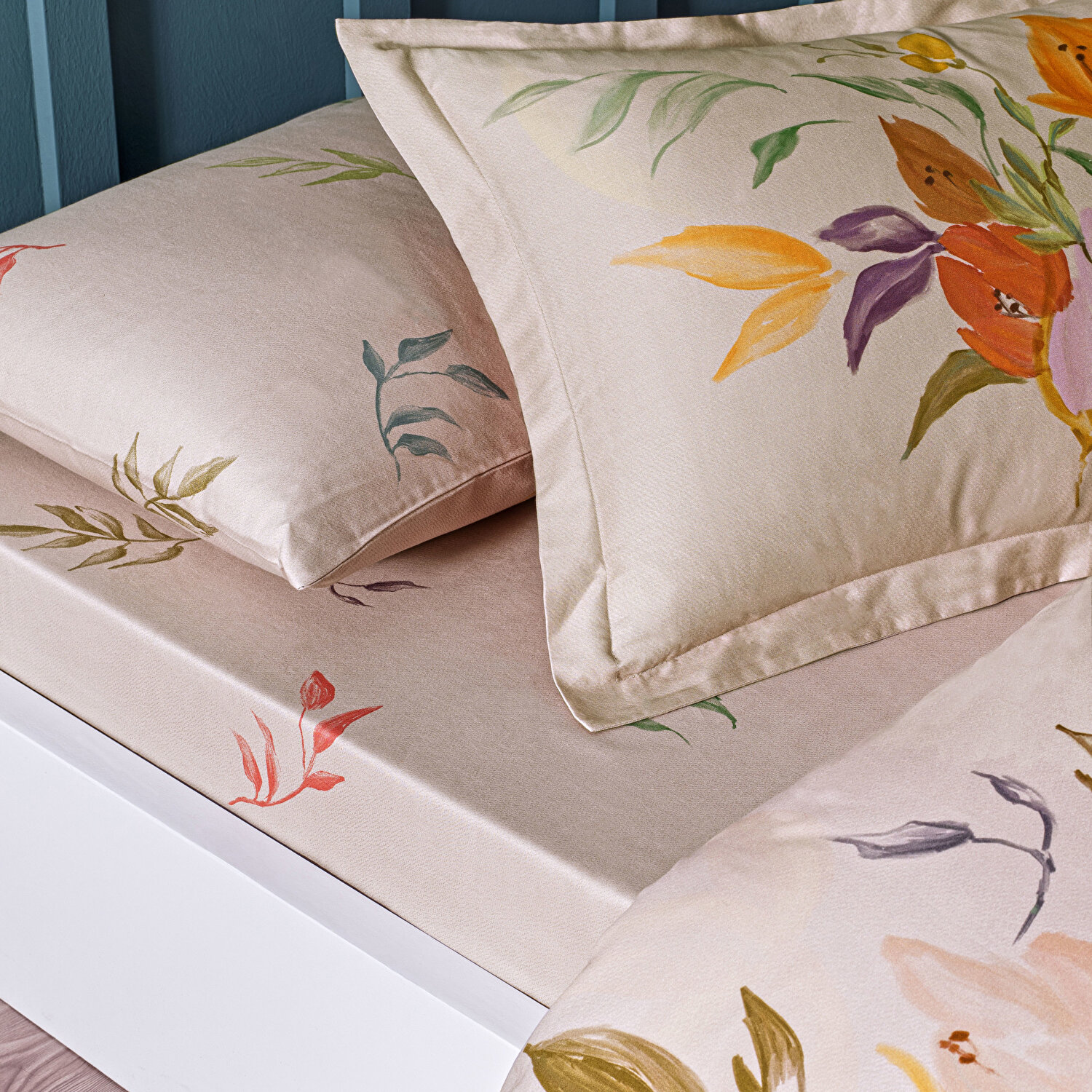 Linens Leina Pamuk Saten Çift Kişilik Nevresim Takımı Bej