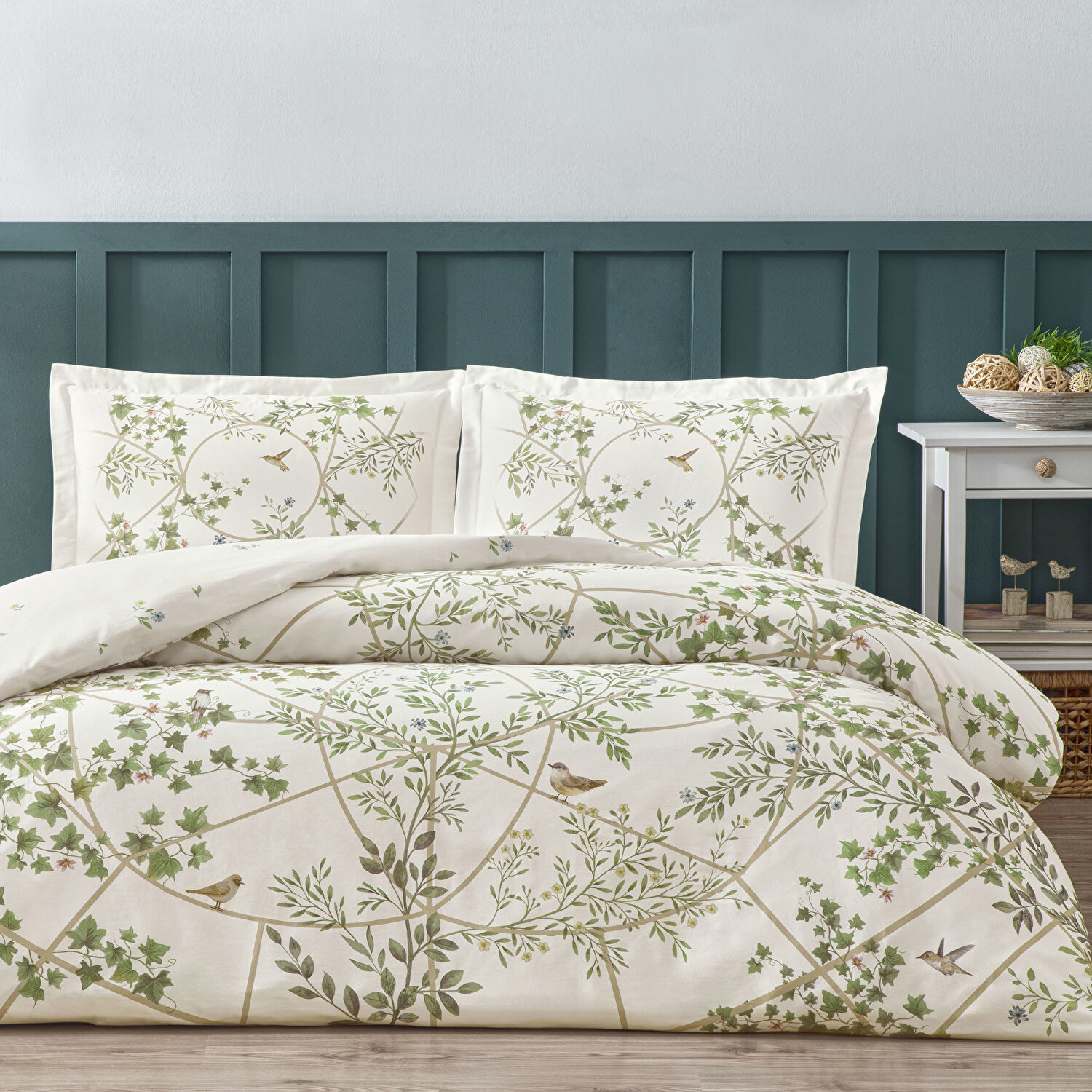 Linens Windsor Pamuk Saten Çift Kişilik Nevresim Takımı Yeşil