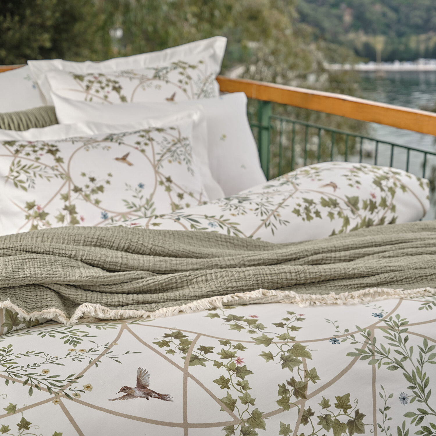 Linens Windsor Pamuk Saten Çift Kişilik Nevresim Takımı Yeşil