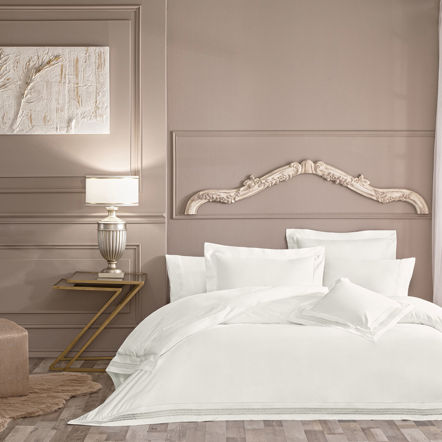 Valeron Cole Jakar King Nevresim Takımı Beyaz