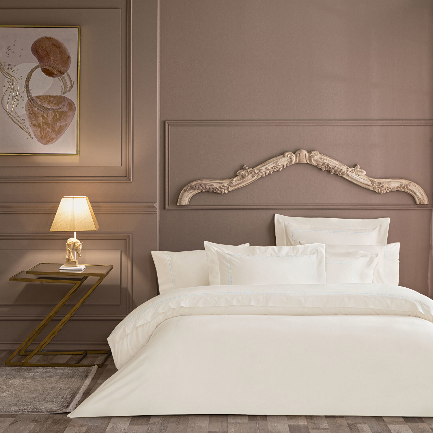 Valeron Eunıke Saten King Nevresim Takımı Mavi