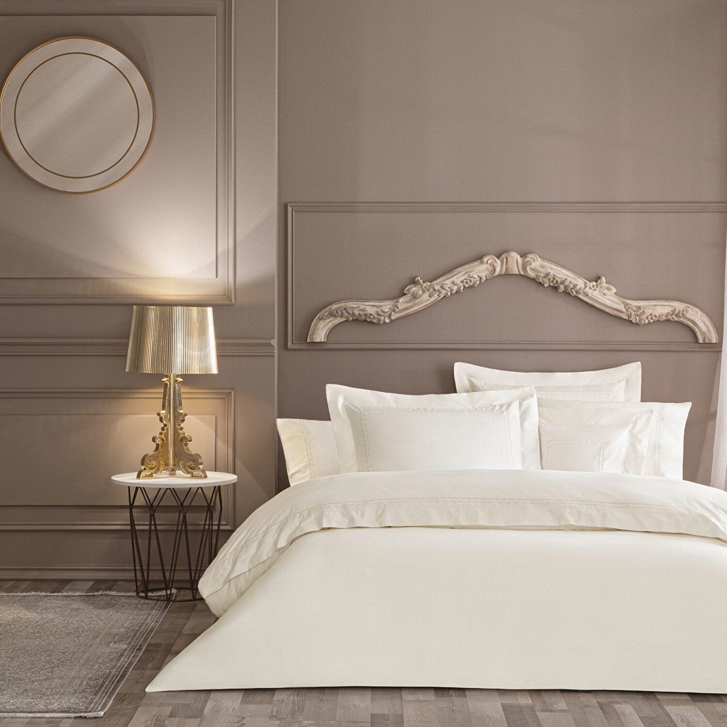 Valeron Amelia Saten King Nevresim Takımı Bej