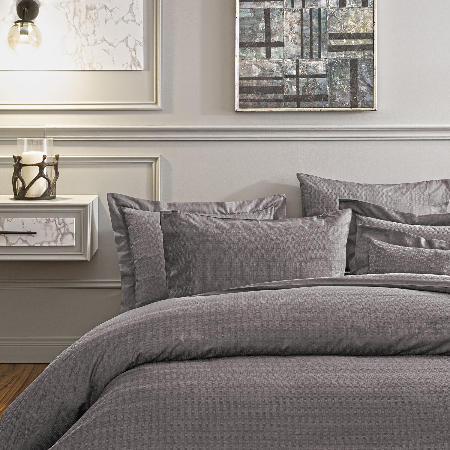 Valeron Davis Jakar Süper King Nevresim Takımı Antrasit