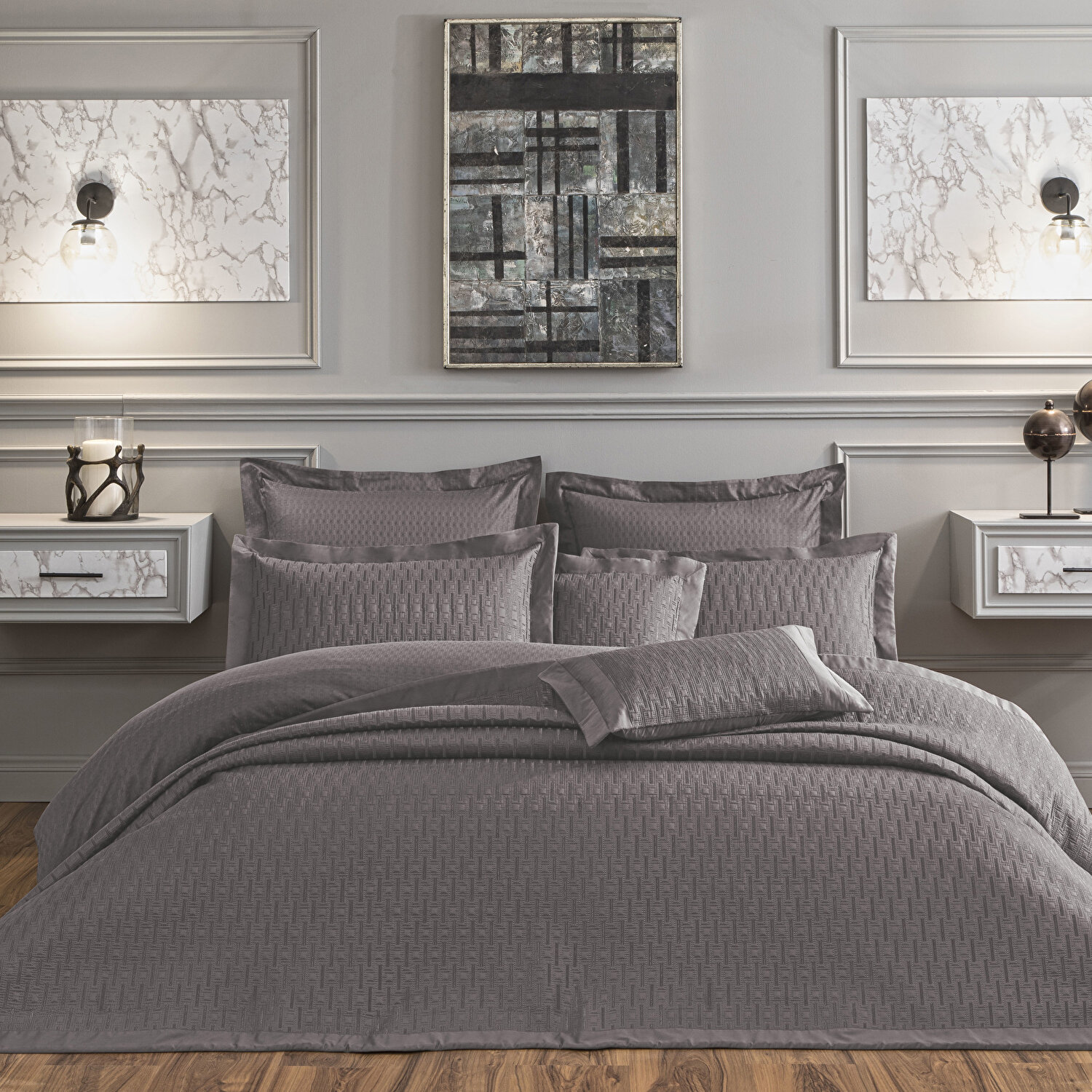 Valeron Lia Tek Kişilik Yatak Örtüsü Seti Antrasit