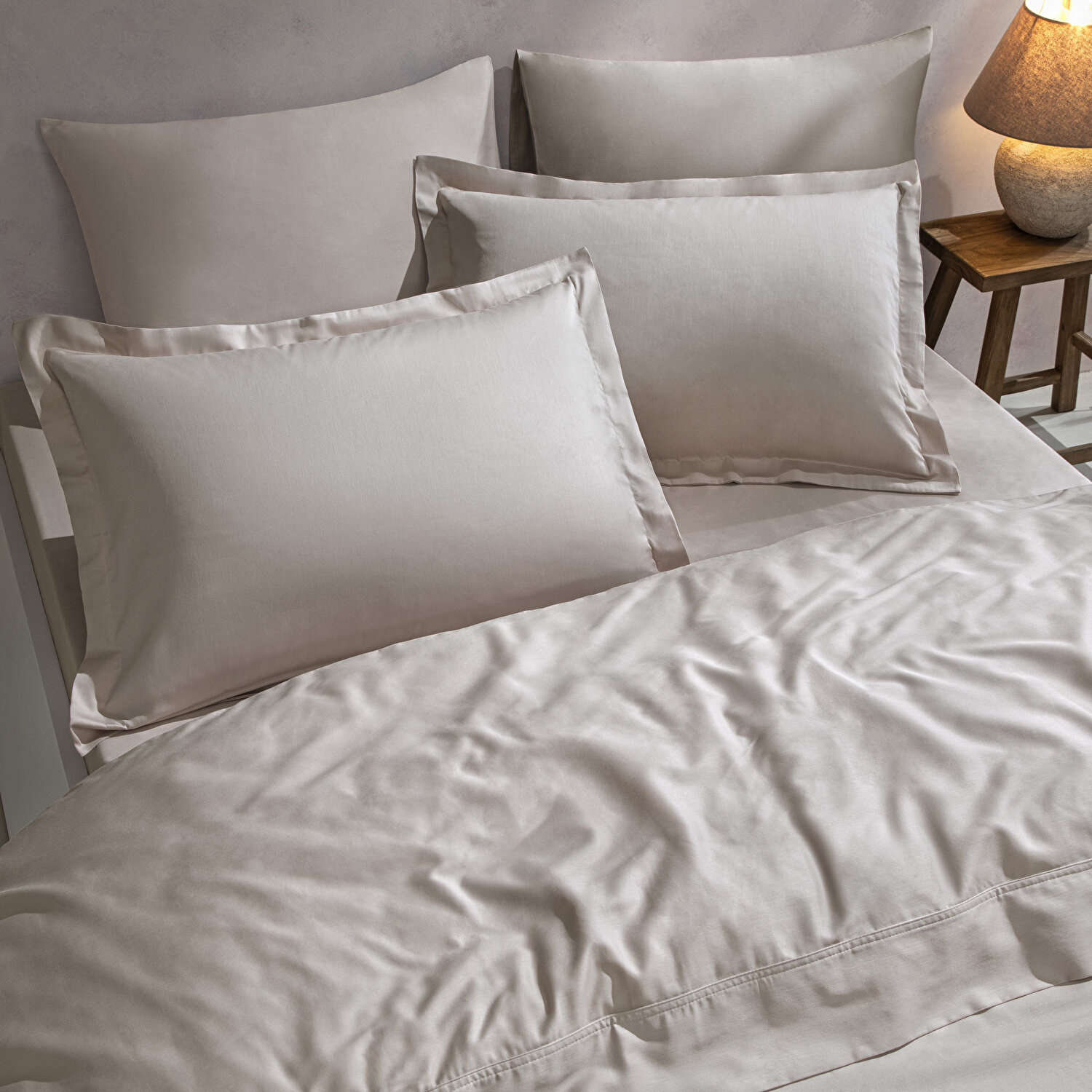 Linens Mix&Match Pamuk Saten Çift Kişilik Nevresim Kılıfı Taş