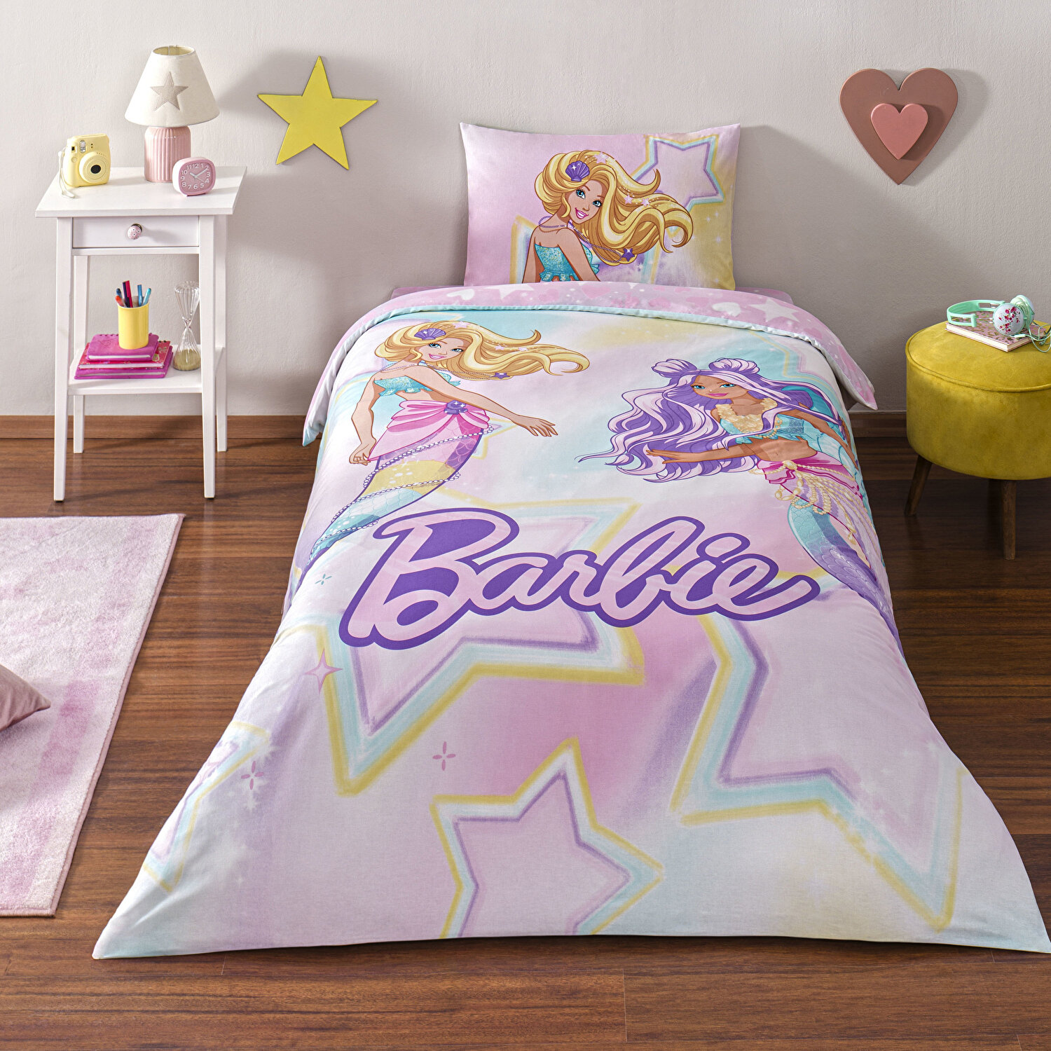 Taç Lisanslı Barbie Mermaid Tek Kişilik Pamuk Nevresim Takımı