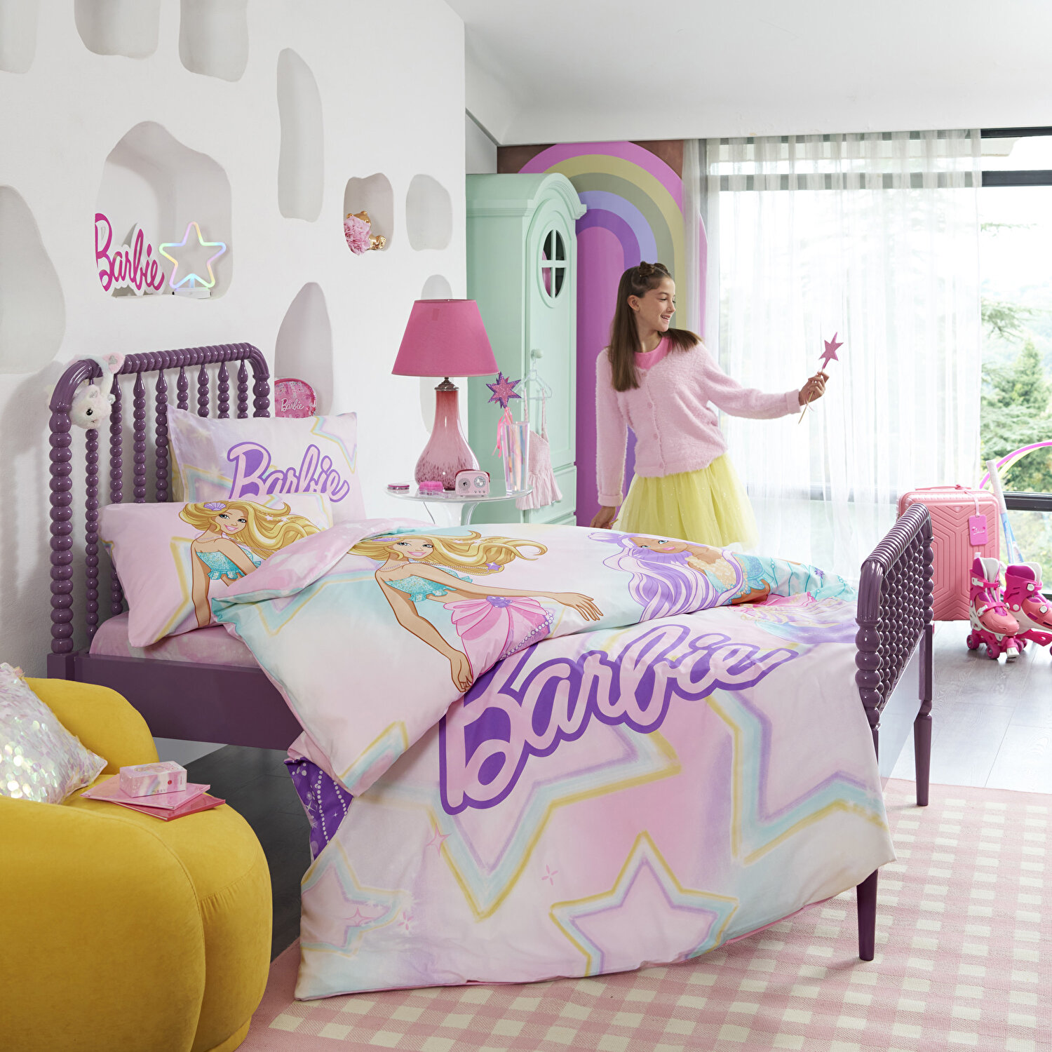 Taç Lisanslı Barbie Mermaid Tek Kişilik Pamuk Nevresim Takımı