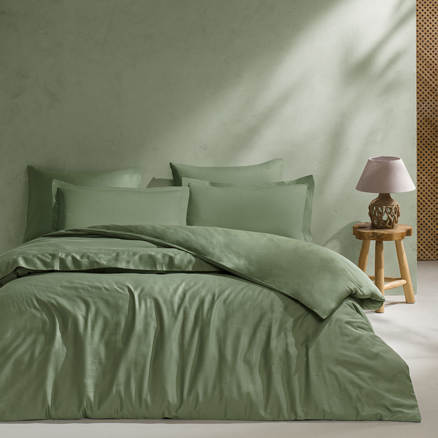 Linens Mix&Match Pamuk Saten Çift Kişilik Nevresim Kılıfı Koyu Yeşil