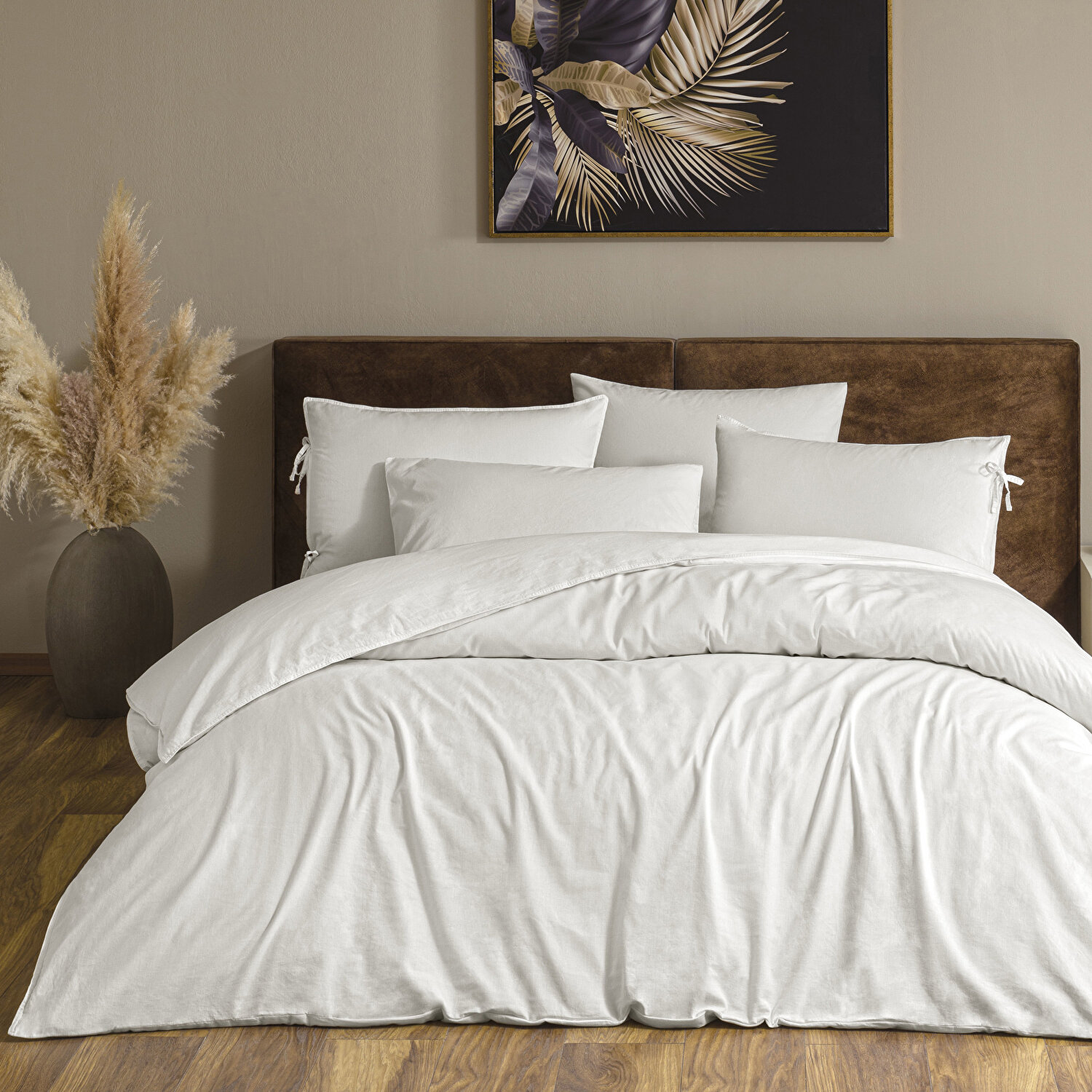 Linens Premium Hemlin Pamuk Kenevir Çift Kişilik Nevresim Takımı Beyaz