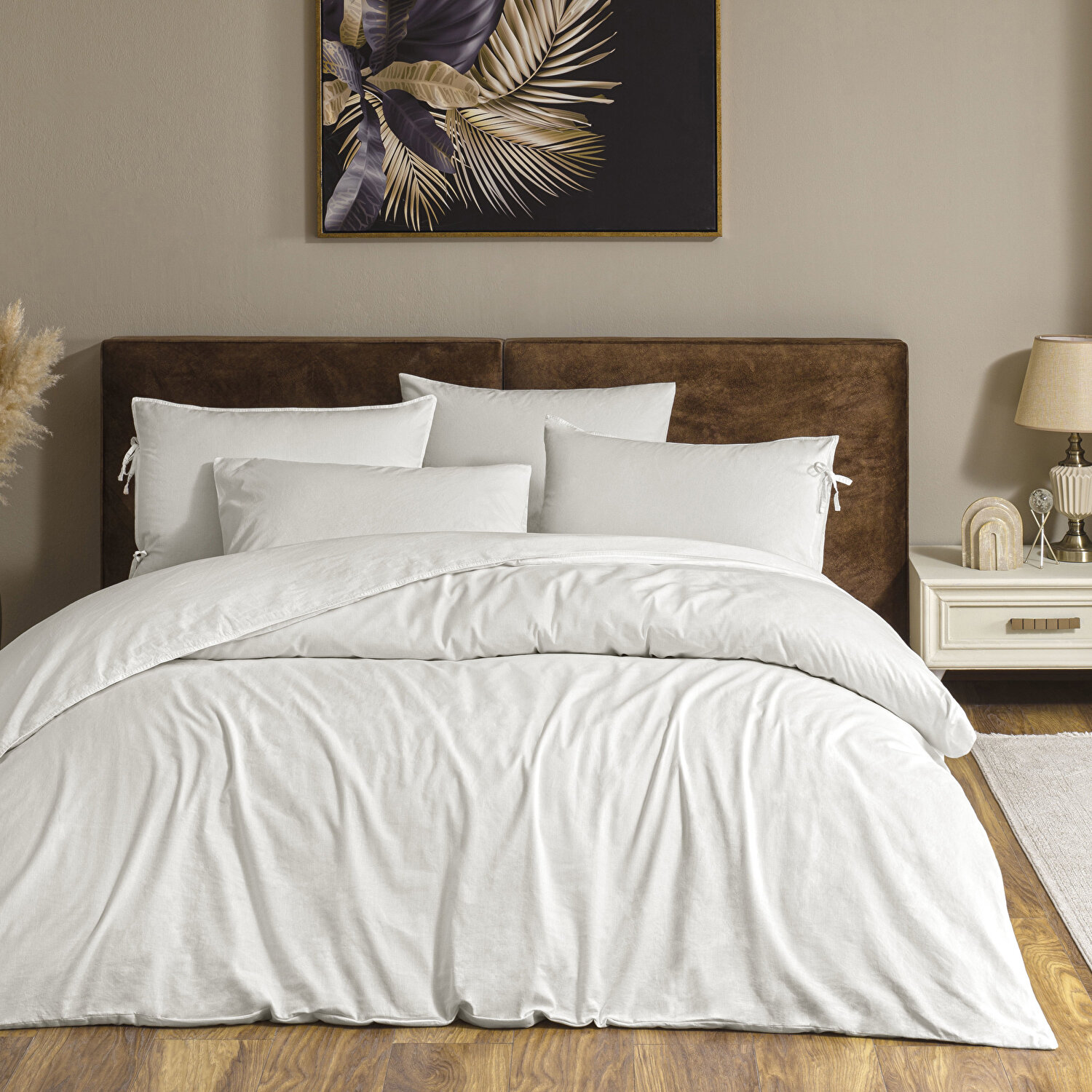 Linens Premium Hemlin Pamuk Kenevir Çift Kişilik Nevresim Takımı Beyaz