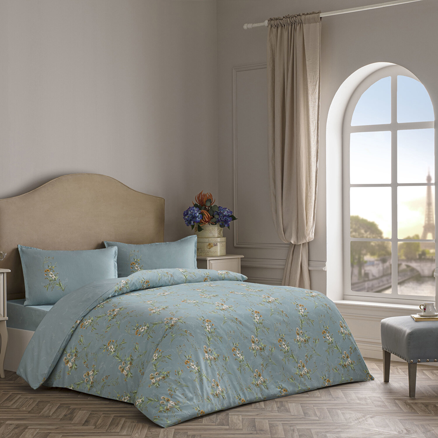 Linens Allday Luce Pamuk Saten Tek Kişilik Nevresim Takımı Mavi