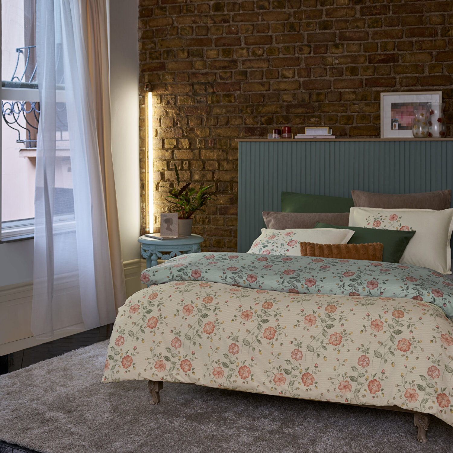 Linens Allday Fleur Pamuk Saten Çift Kişilik Nevresim Takımı Krem