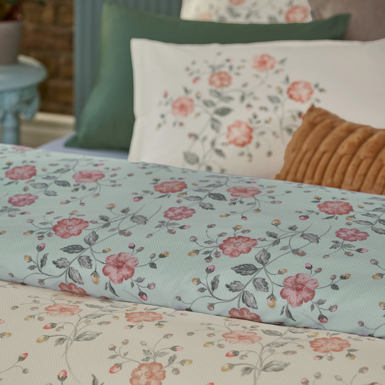 Linens Allday Fleur Pamuk Saten Çift Kişilik Nevresim Takımı Krem