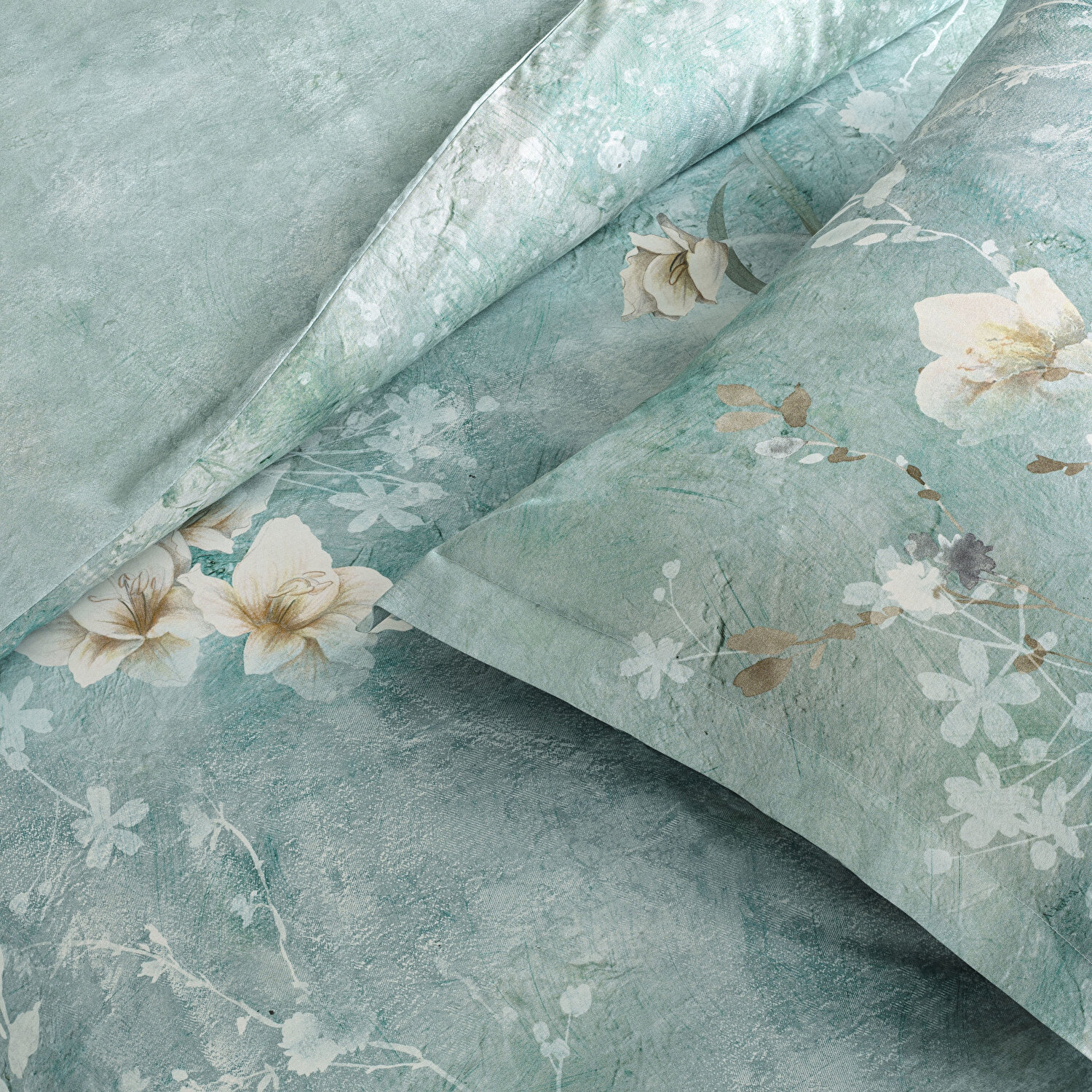 Linens Seine Pamuk Saten Çift Kişilik Nevresim Takımı Turkuaz