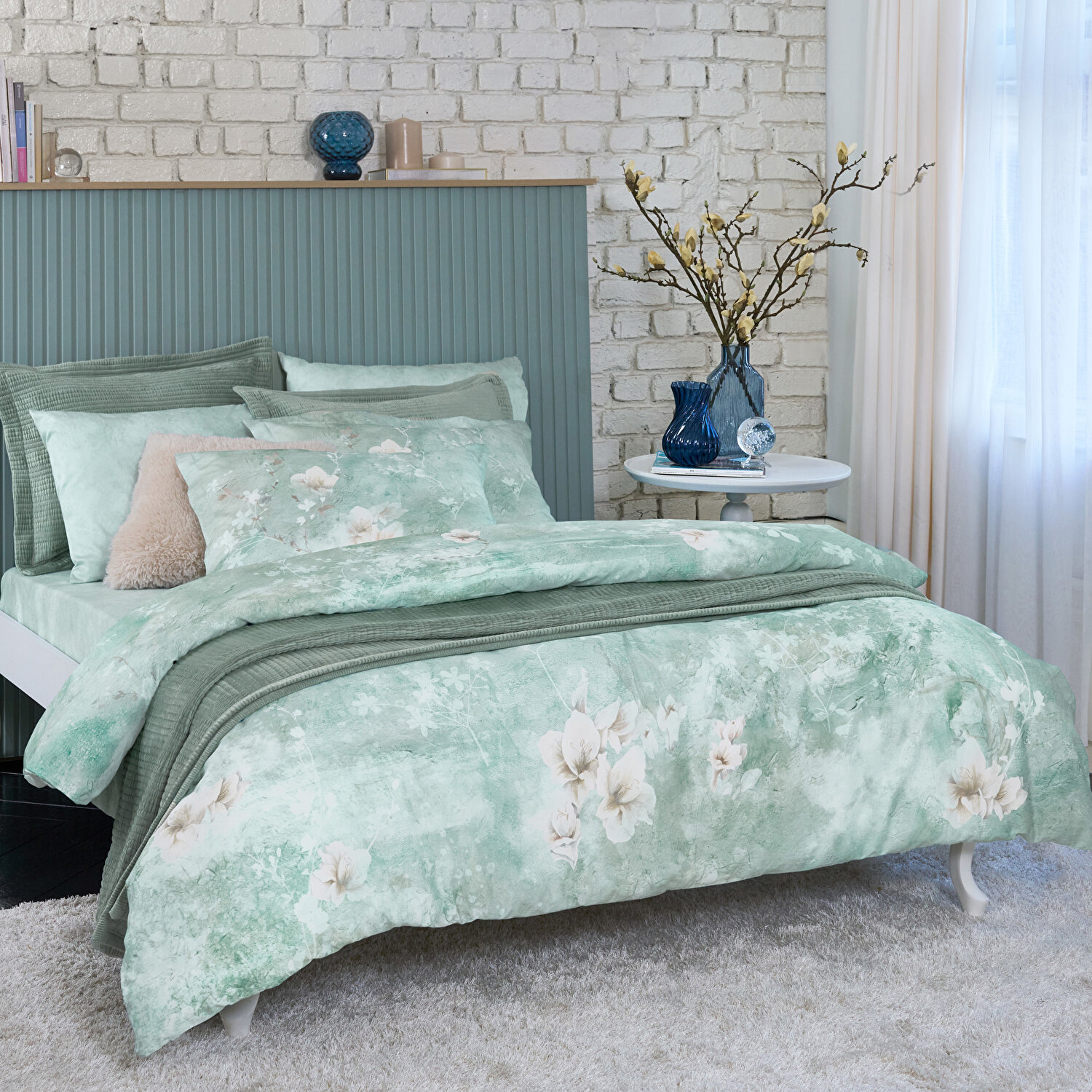 Linens Seine Pamuk Saten Çift Kişilik Nevresim Takımı Turkuaz