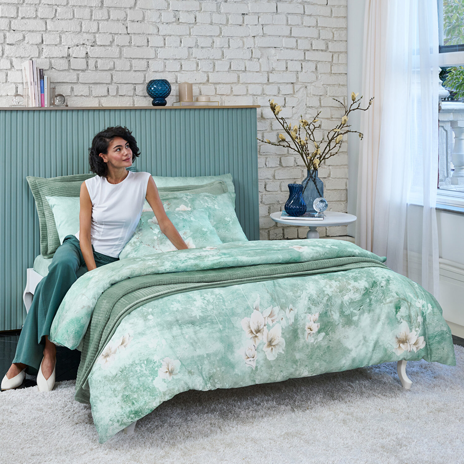 Linens Seine Pamuk Saten Çift Kişilik Nevresim Takımı Turkuaz