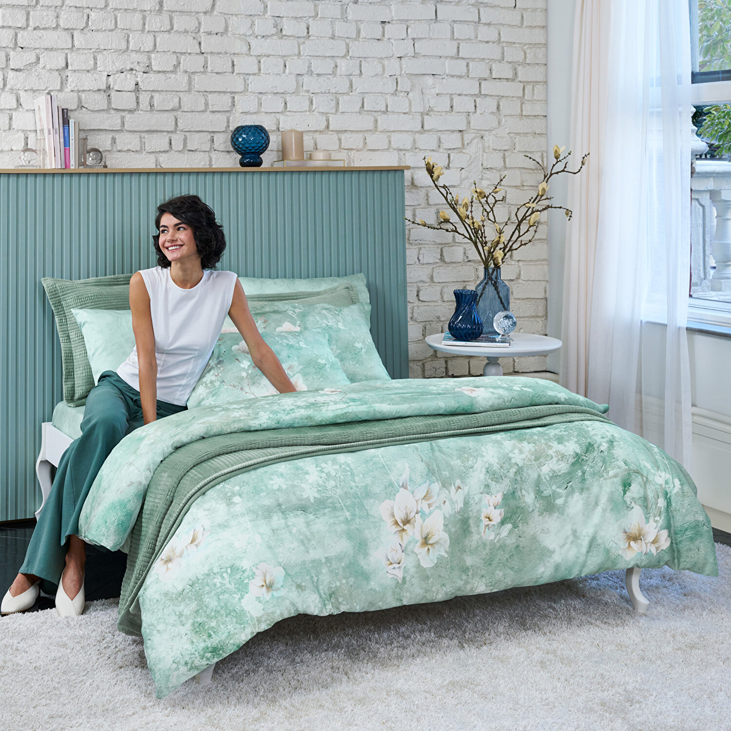 Linens Seine Pamuk Saten Çift Kişilik Nevresim Takımı Turkuaz