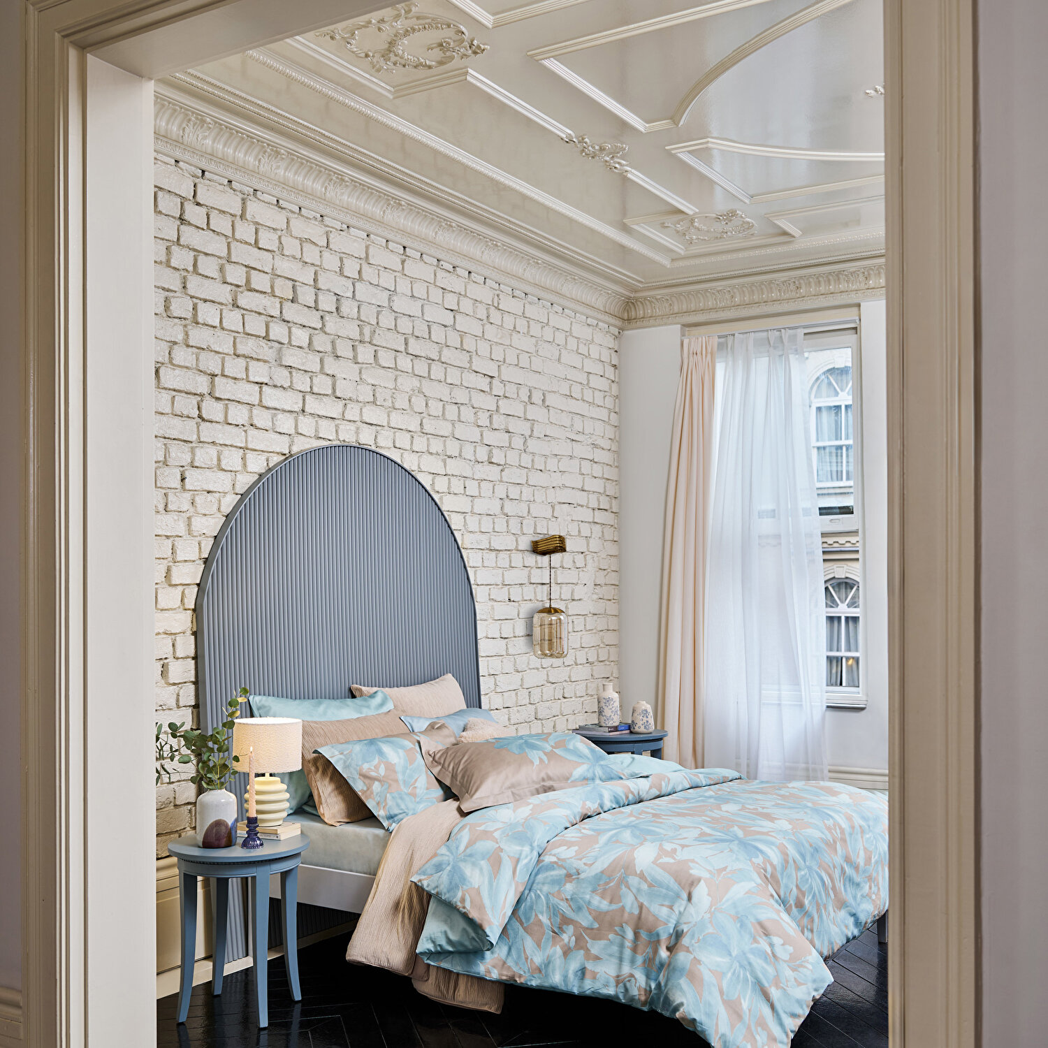 Linens Azure Pamuk Saten Çift Kişilik Nevresim Takımı Mavi