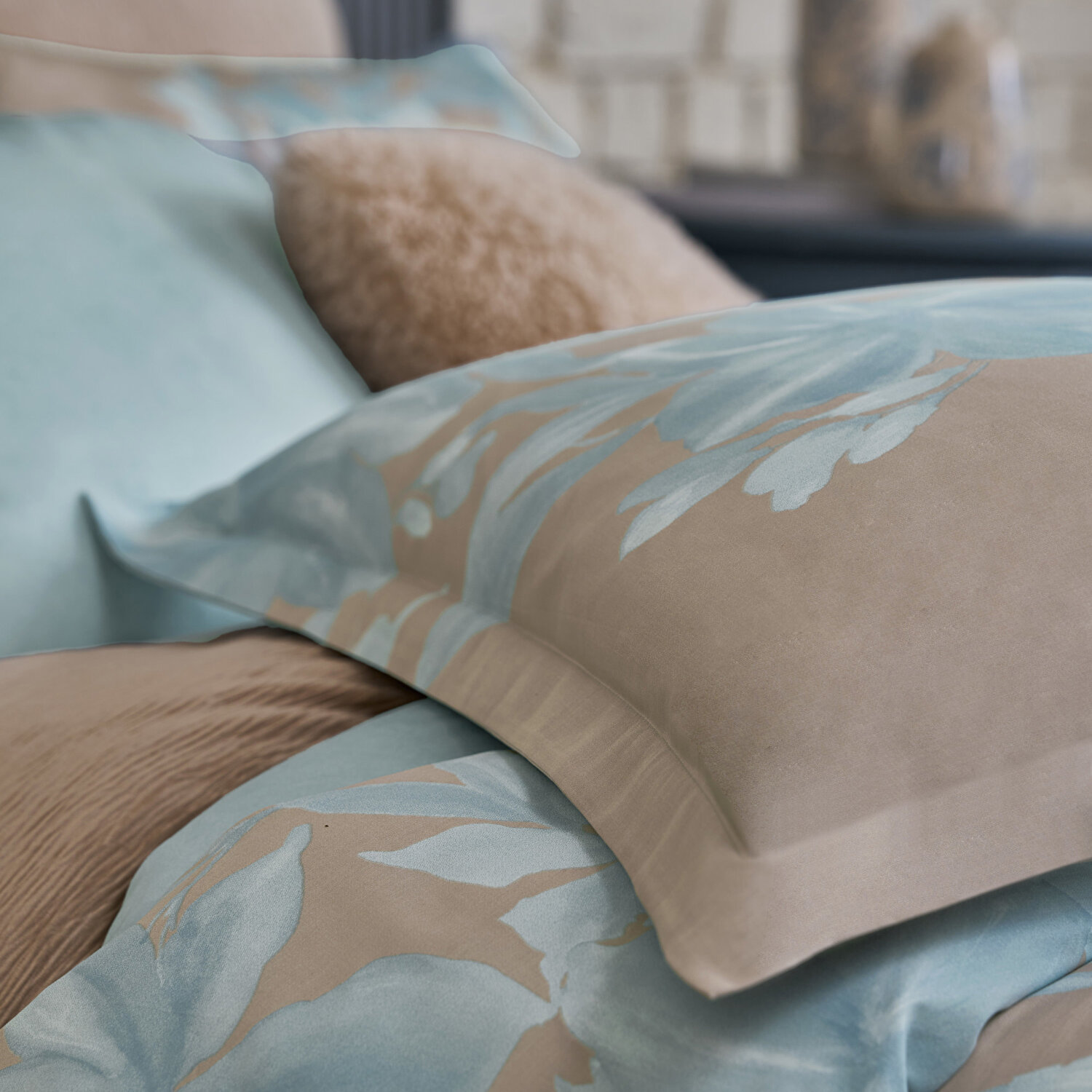 Linens Azure Pamuk Saten Çift Kişilik Nevresim Takımı Mavi