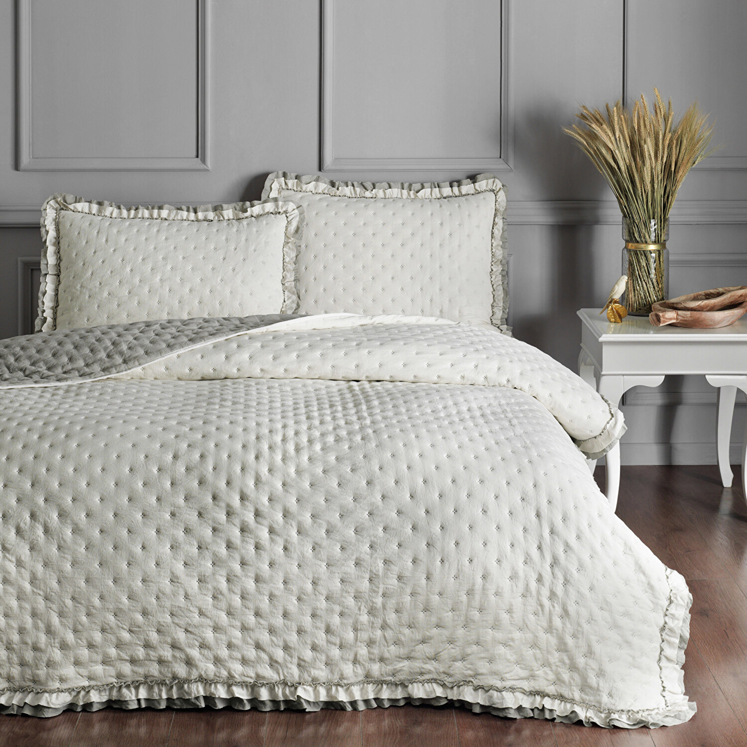 Linens Scarlett Çift Kişilik Yatak Örtüsü Seti Taş