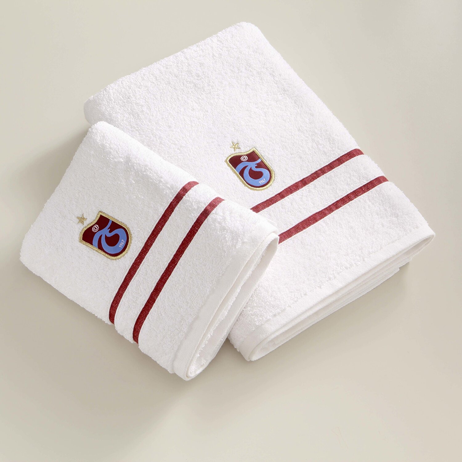 Taç Lisanslı Trabzonspor Arma Pamuk 70x140 cm Banyo Havlusu Beyaz