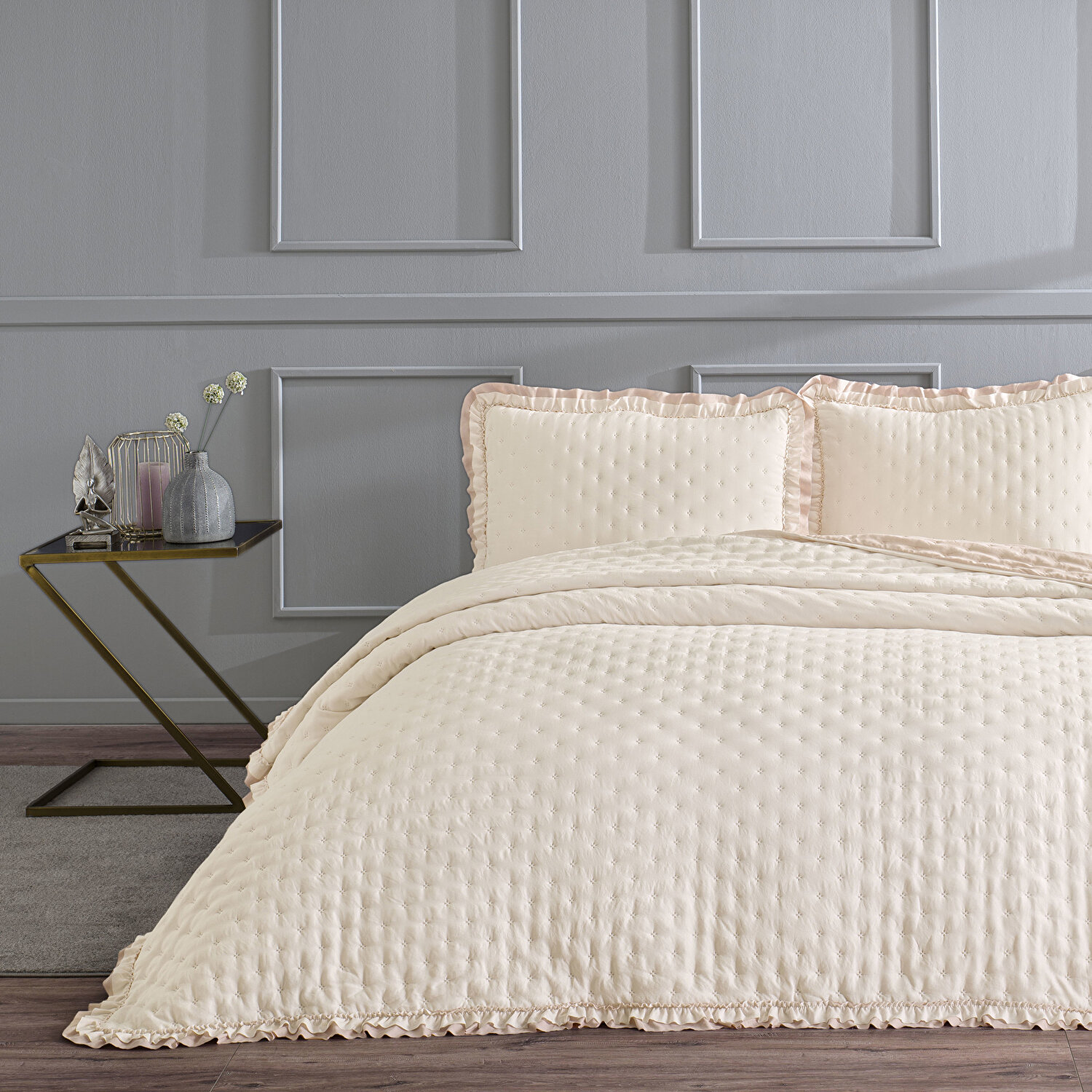 Linens Scarlett Çift Kişilik Yatak Örtüsü Seti Pudra