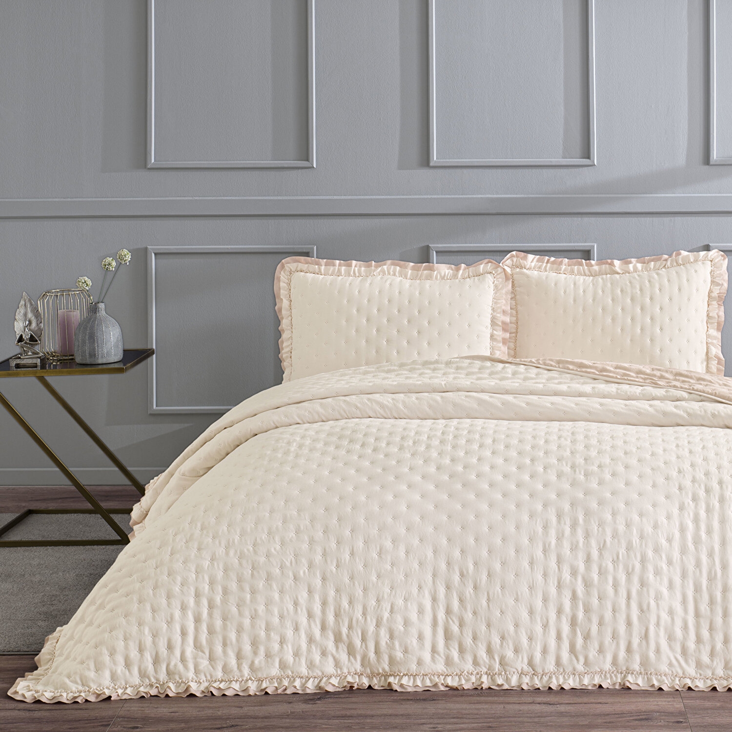 Linens Scarlett Çift Kişilik Yatak Örtüsü Seti Pudra