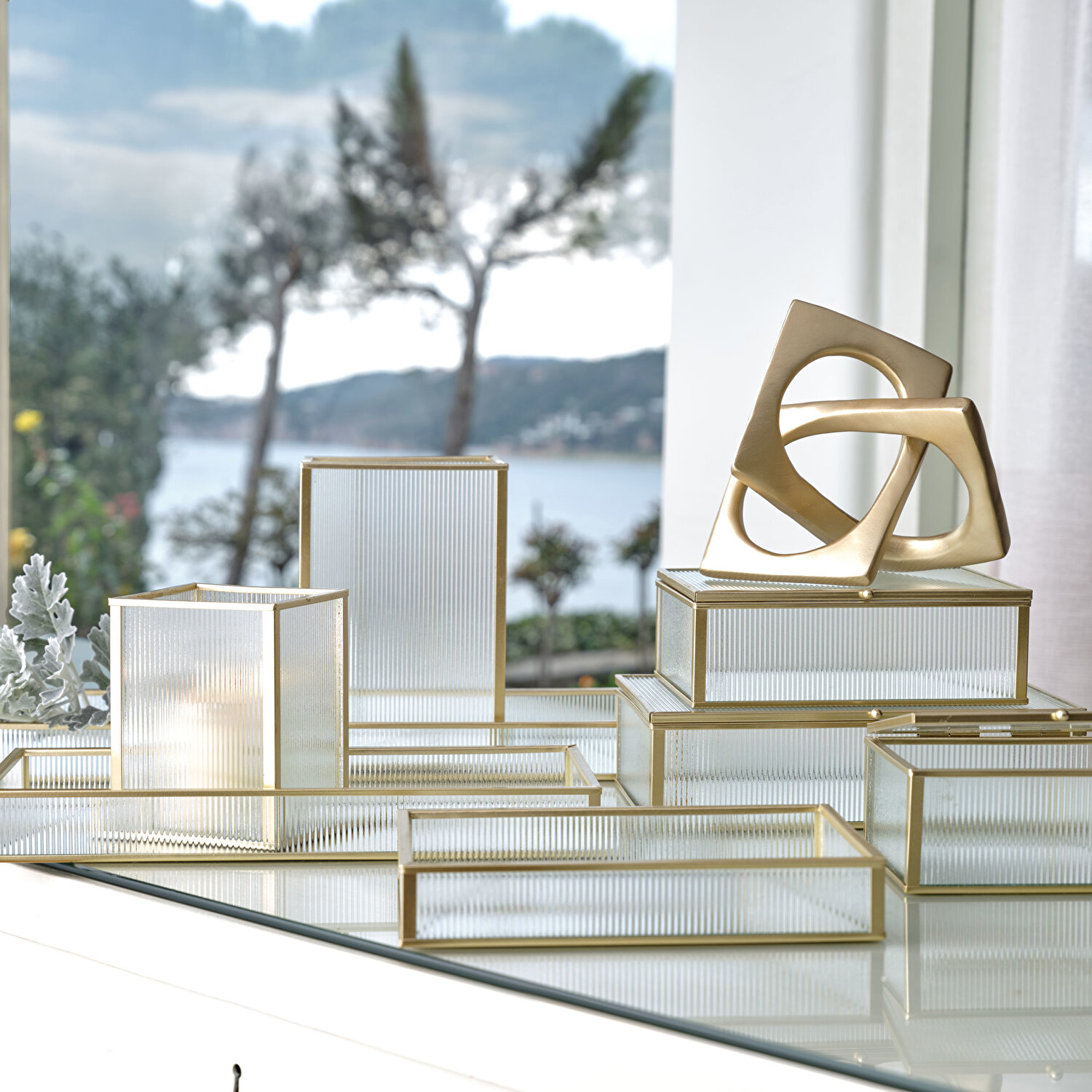 Linens Laveta 40x14x3,5 cm Dekoratif Tepsi Gold